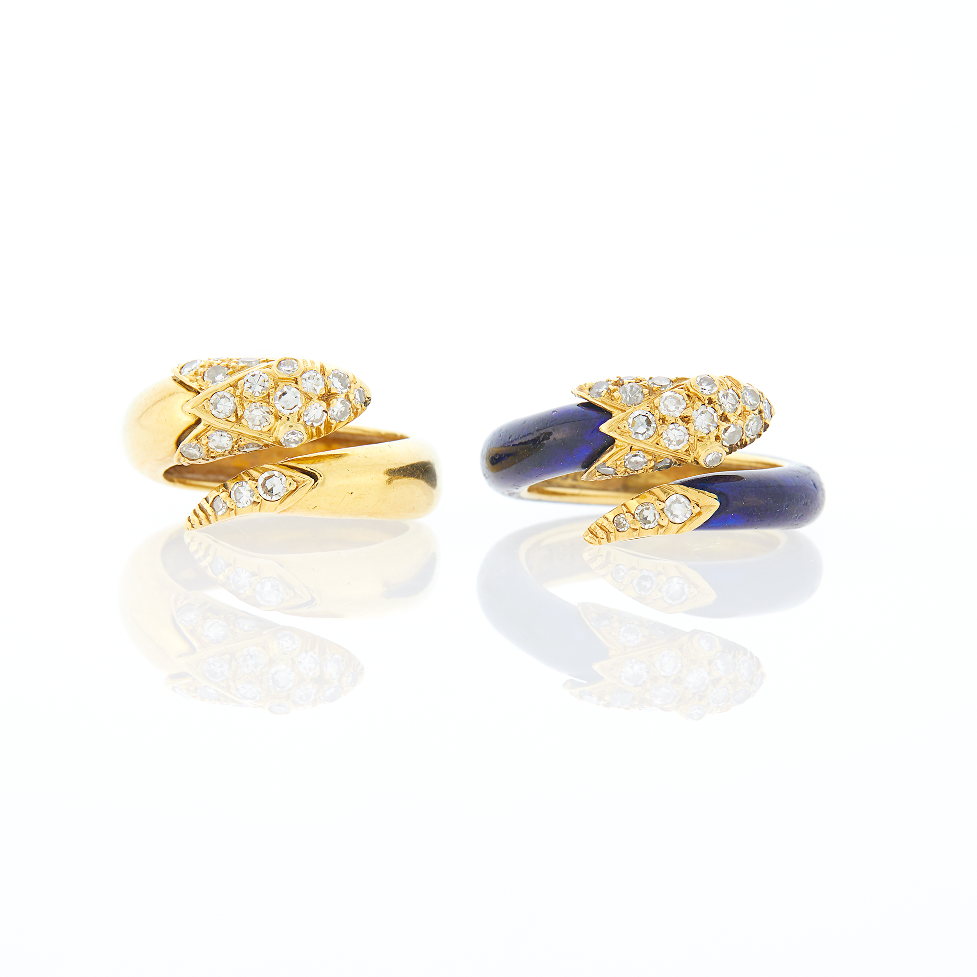 Lot image - Christian Dior Pair of Gold, Blue Enamel and Diamond Serpent Rings