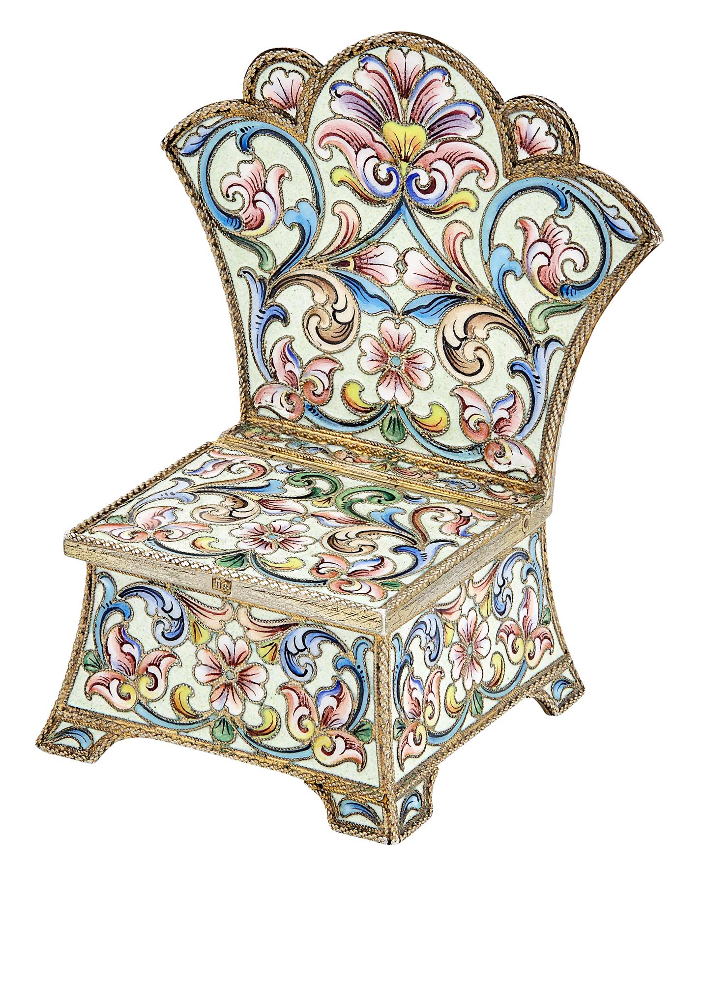 Lot image - Russian Silver and Cloisonné Enamel Salt Throne