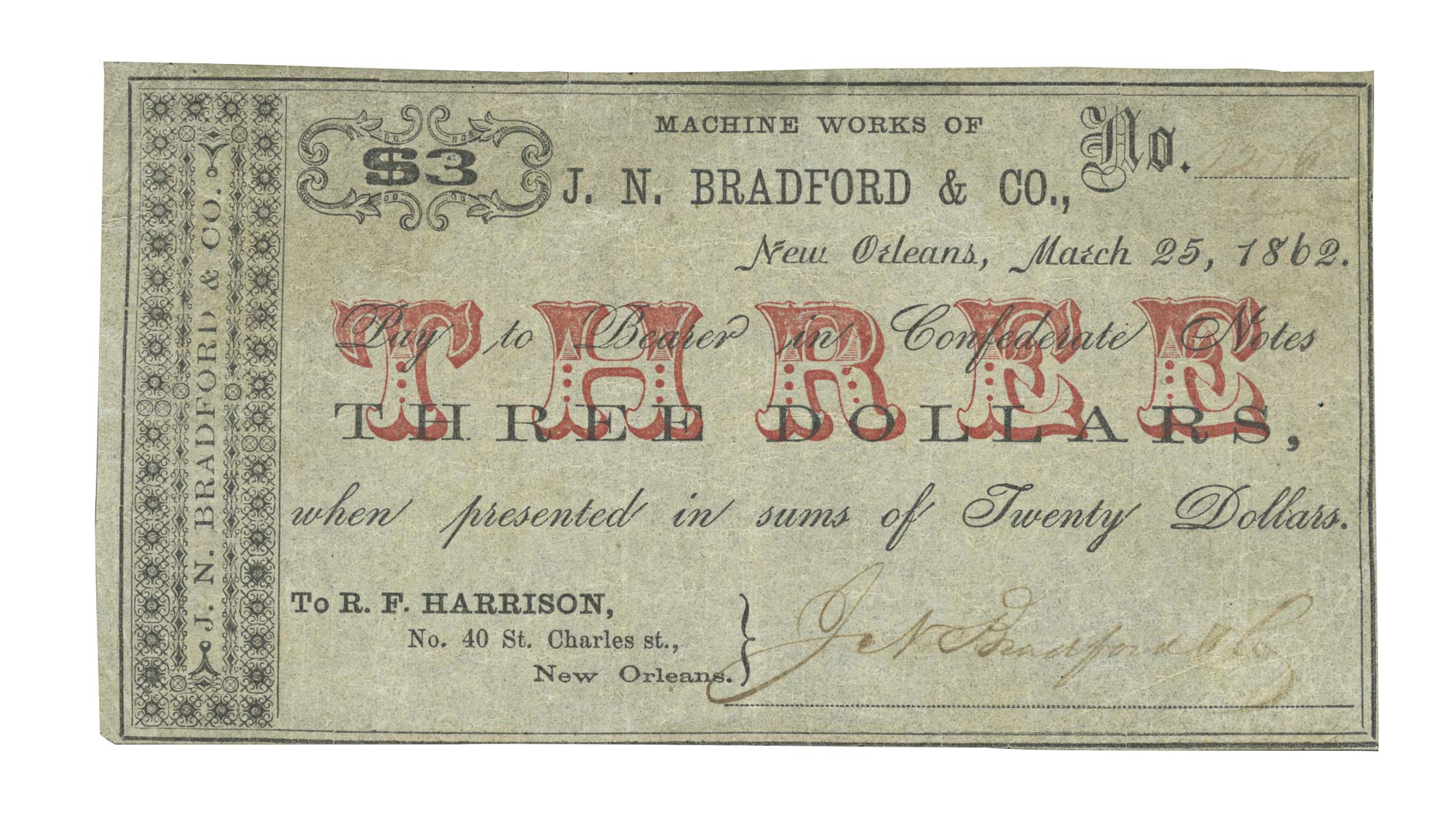 Lot image - United States $3 Obsolete Bank Notes of the Southern States