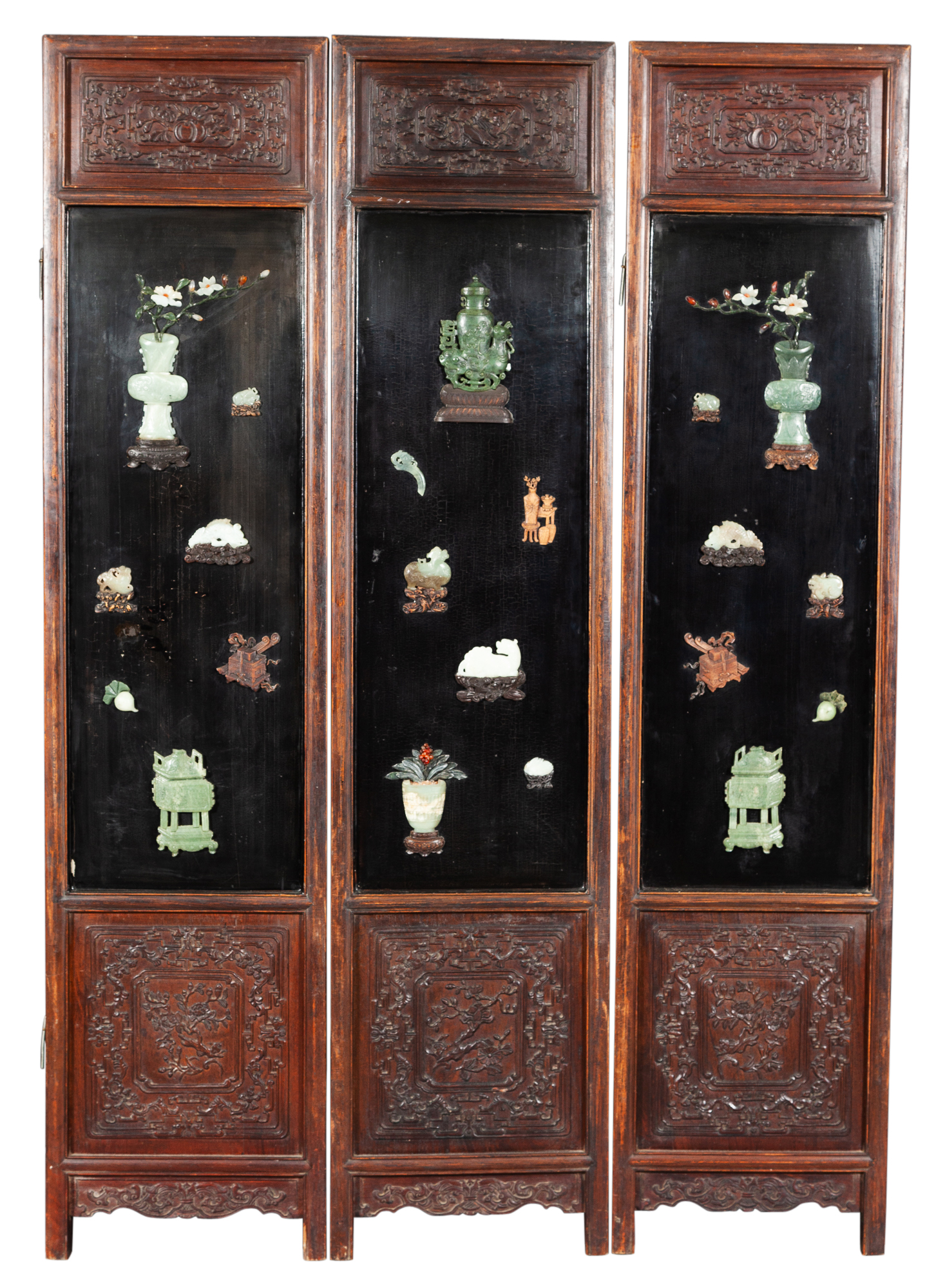 Lot image - A Chinese Hardstone-Inset Screen