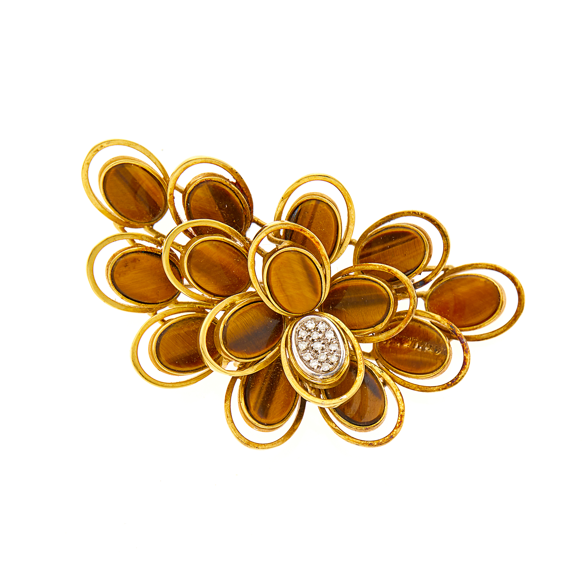 Lot image - Gold, Tigers Eye and Diamond Pendant-Brooch