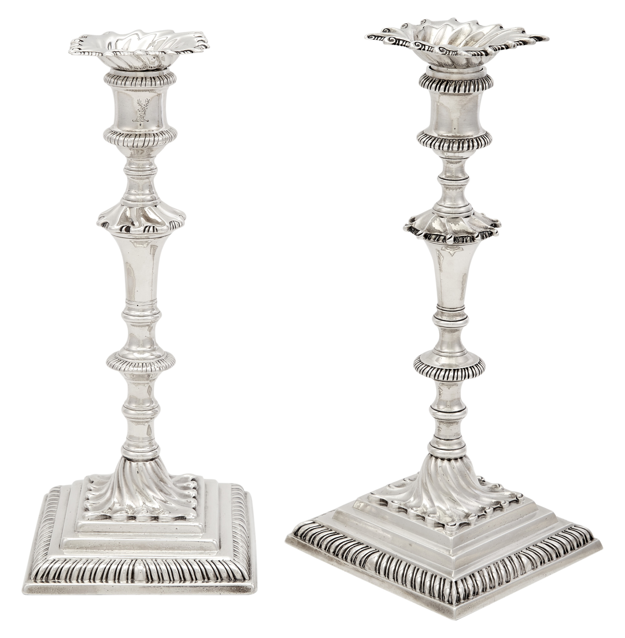 Lot image - Assembled Pair of George III Sterling Silver Candlesticks