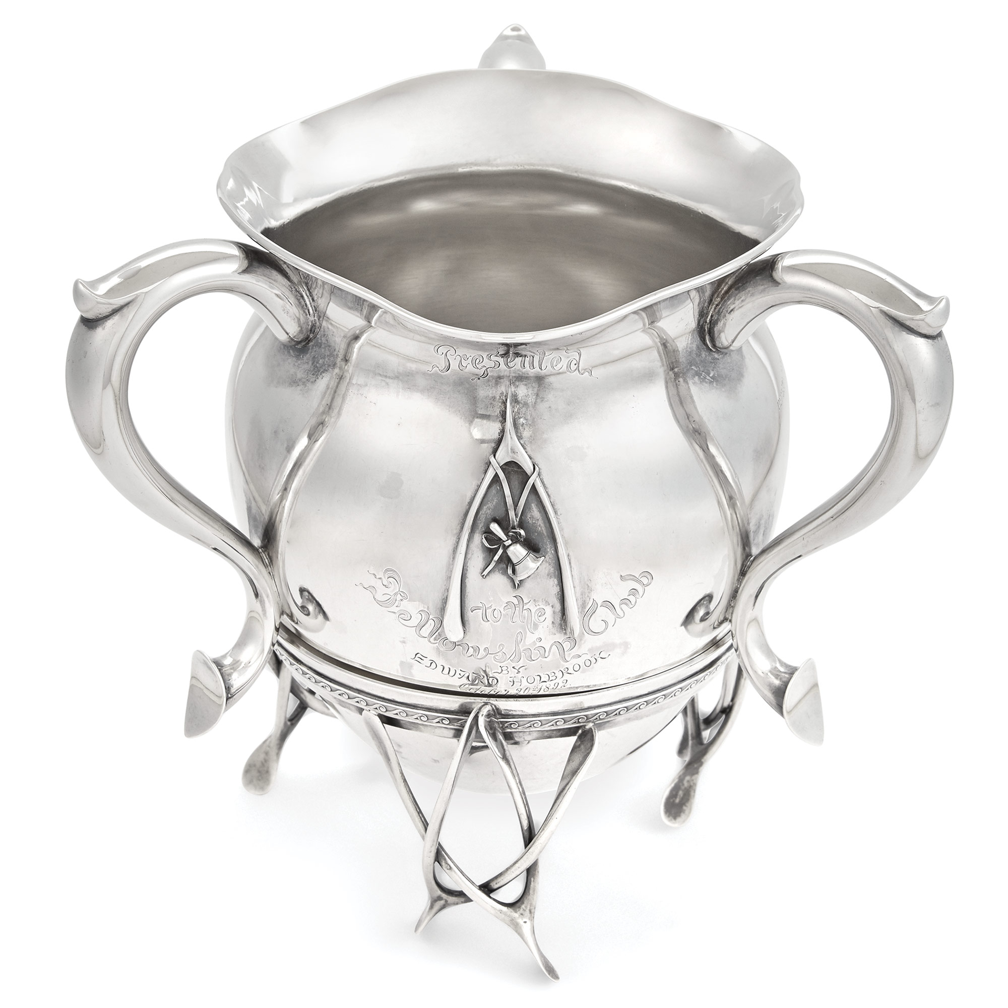 Lot image - Gorham Sterling Silver Three-Handled Loving Cup and Stand