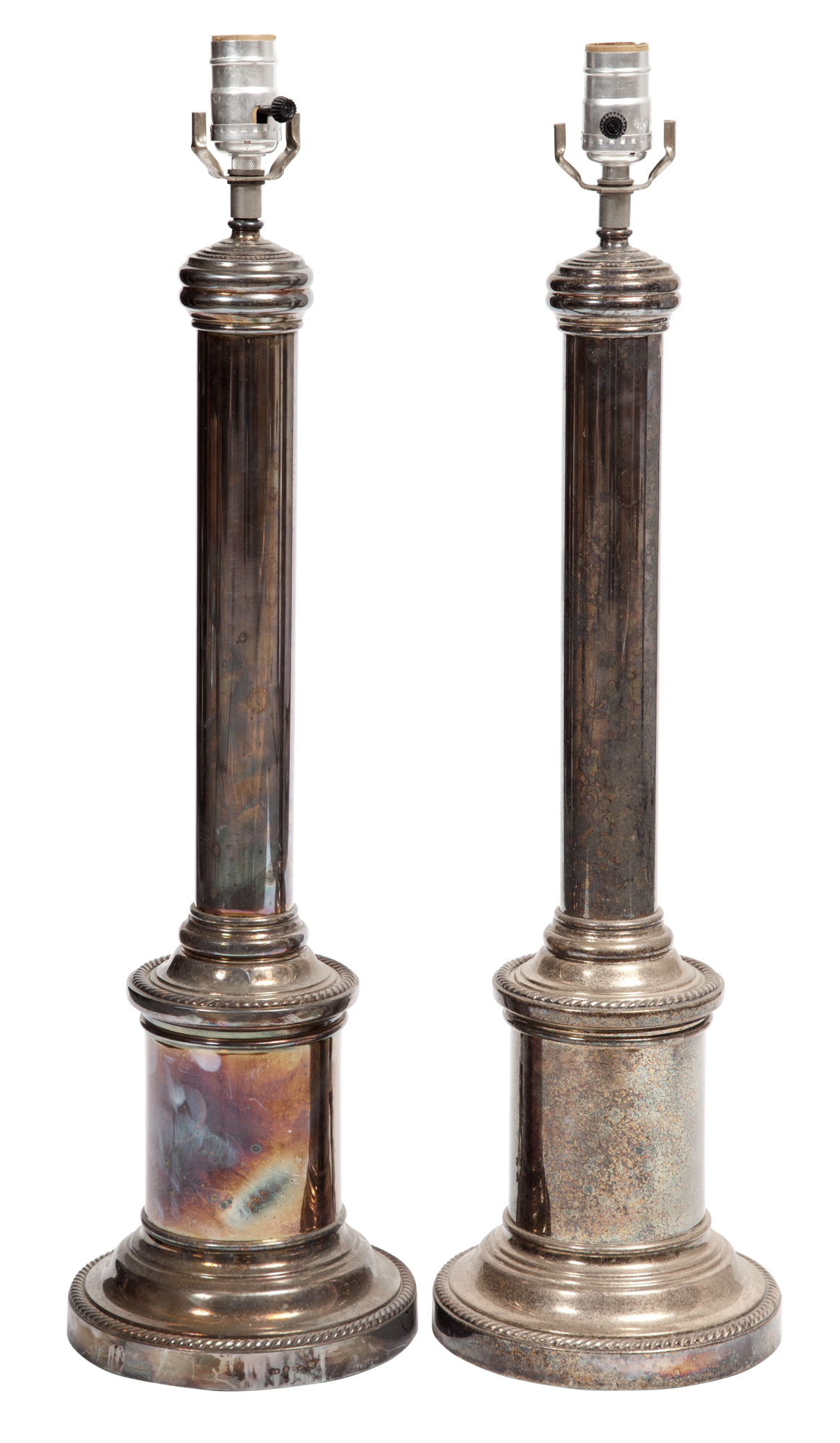 Lot image - Pair of Silver Plated Columnar Lamps