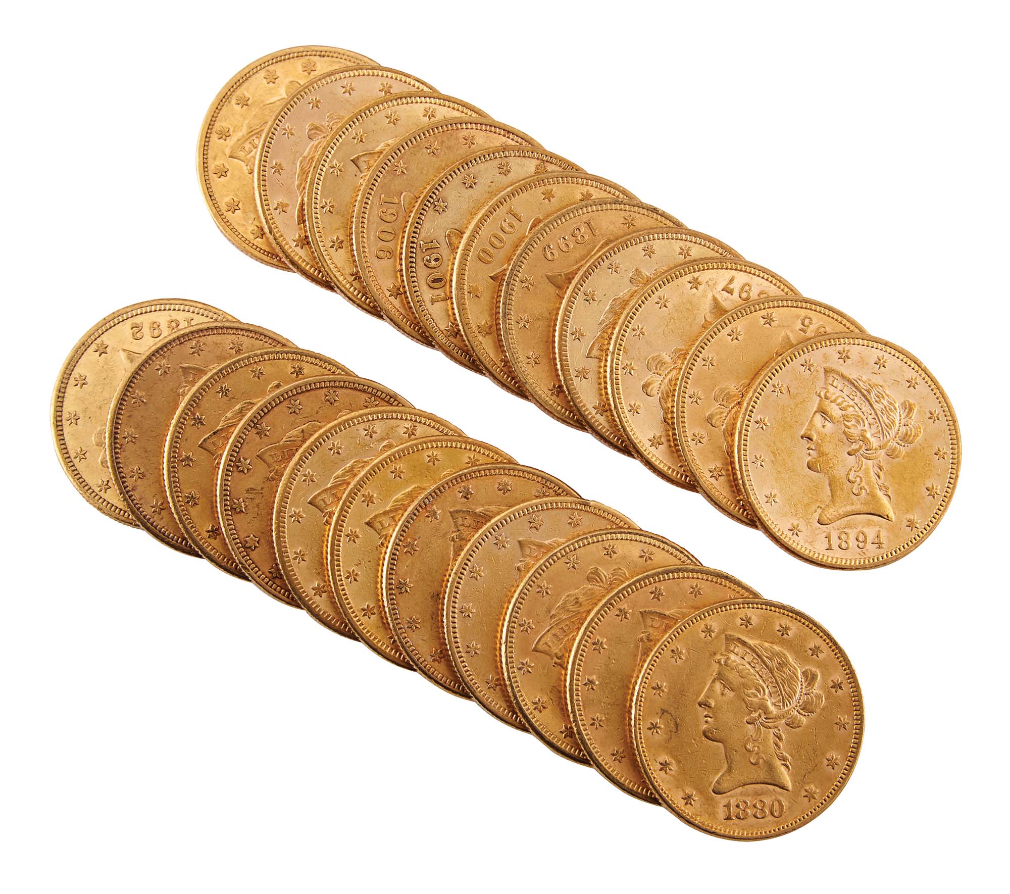 Lot image - United States Liberty Head Eagle Group of Twenty-Two