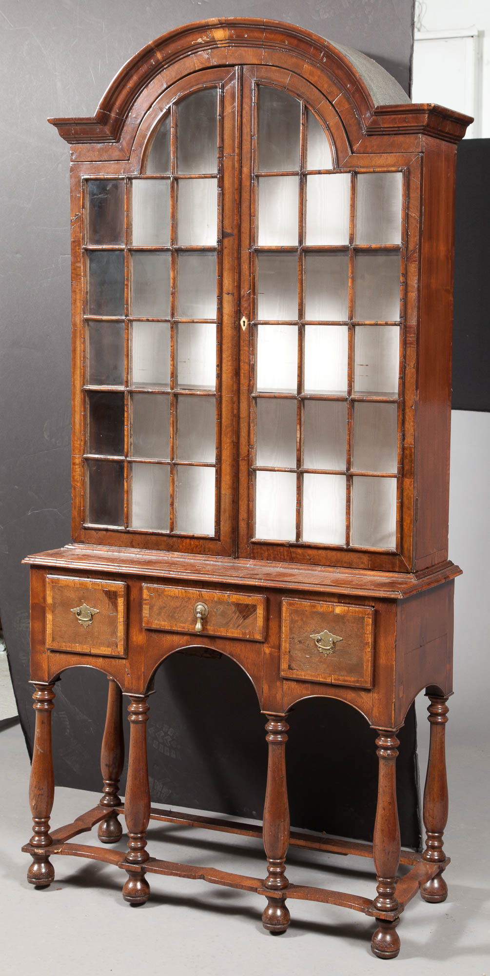 Lot image - William and Mary Style Walnut Vitrine Cabinet on Stand