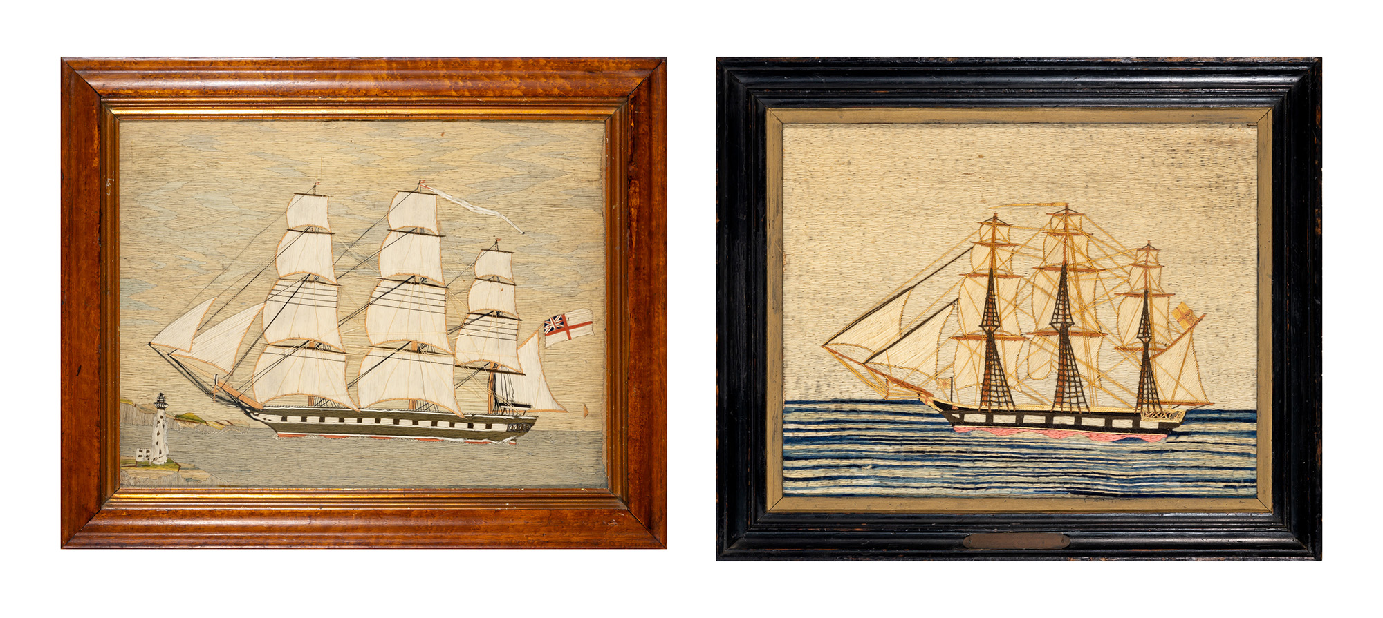 Lot image - Two British Sailors Woolwork Ship Pictures