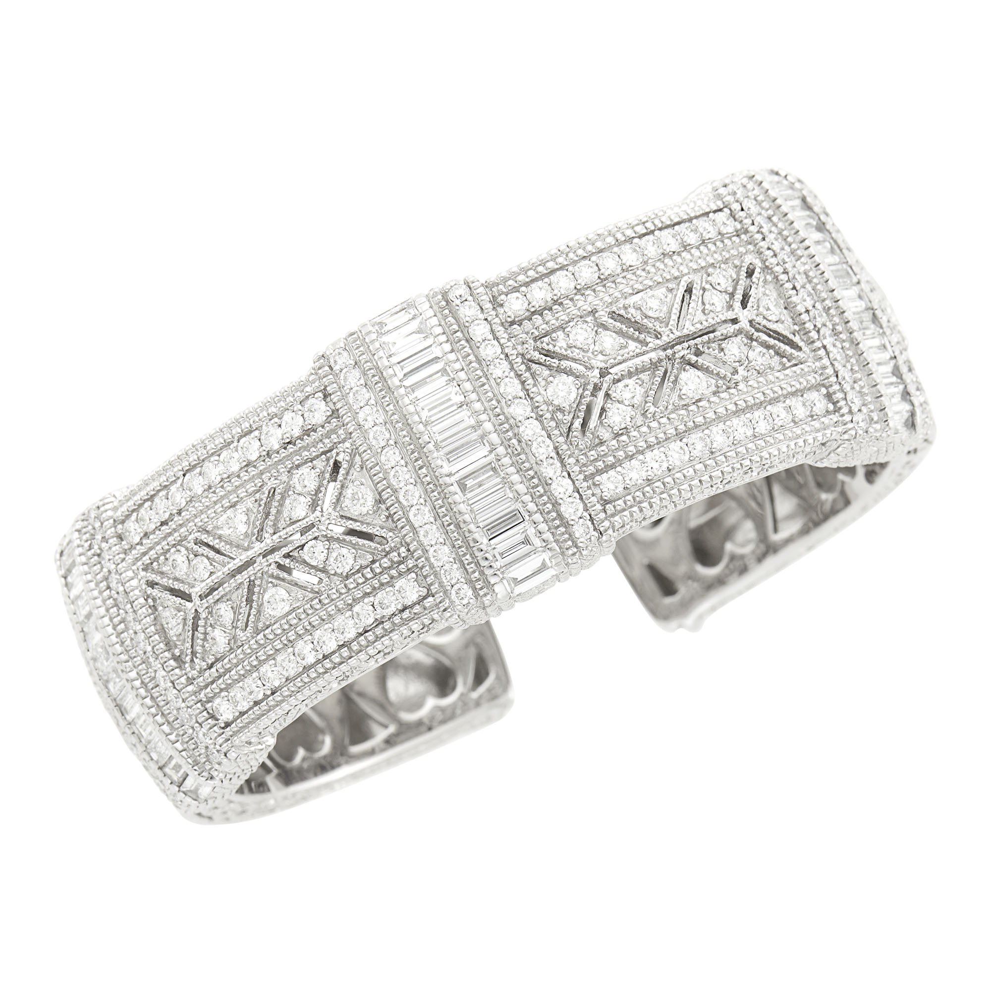 Lot image - Judith Ripka White Gold and Diamond Cuff Bangle Bracelet