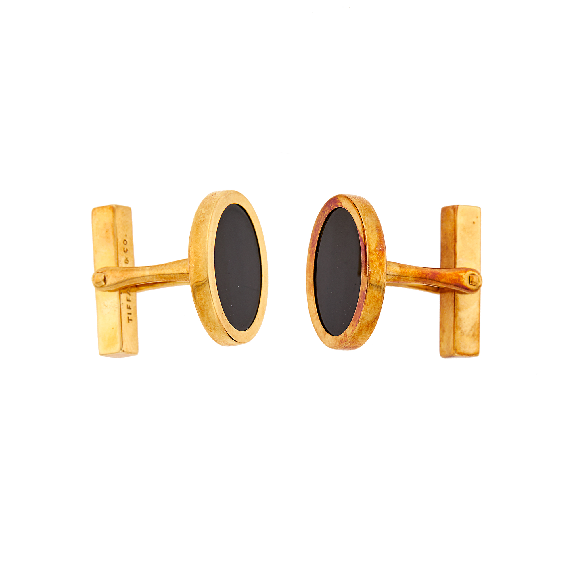 Lot image - Tiffany & Co. Pair of Gold and Black Onyx Cufflinks