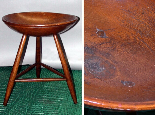 Lot image - Turned Wood Bowl on Tripod Stand