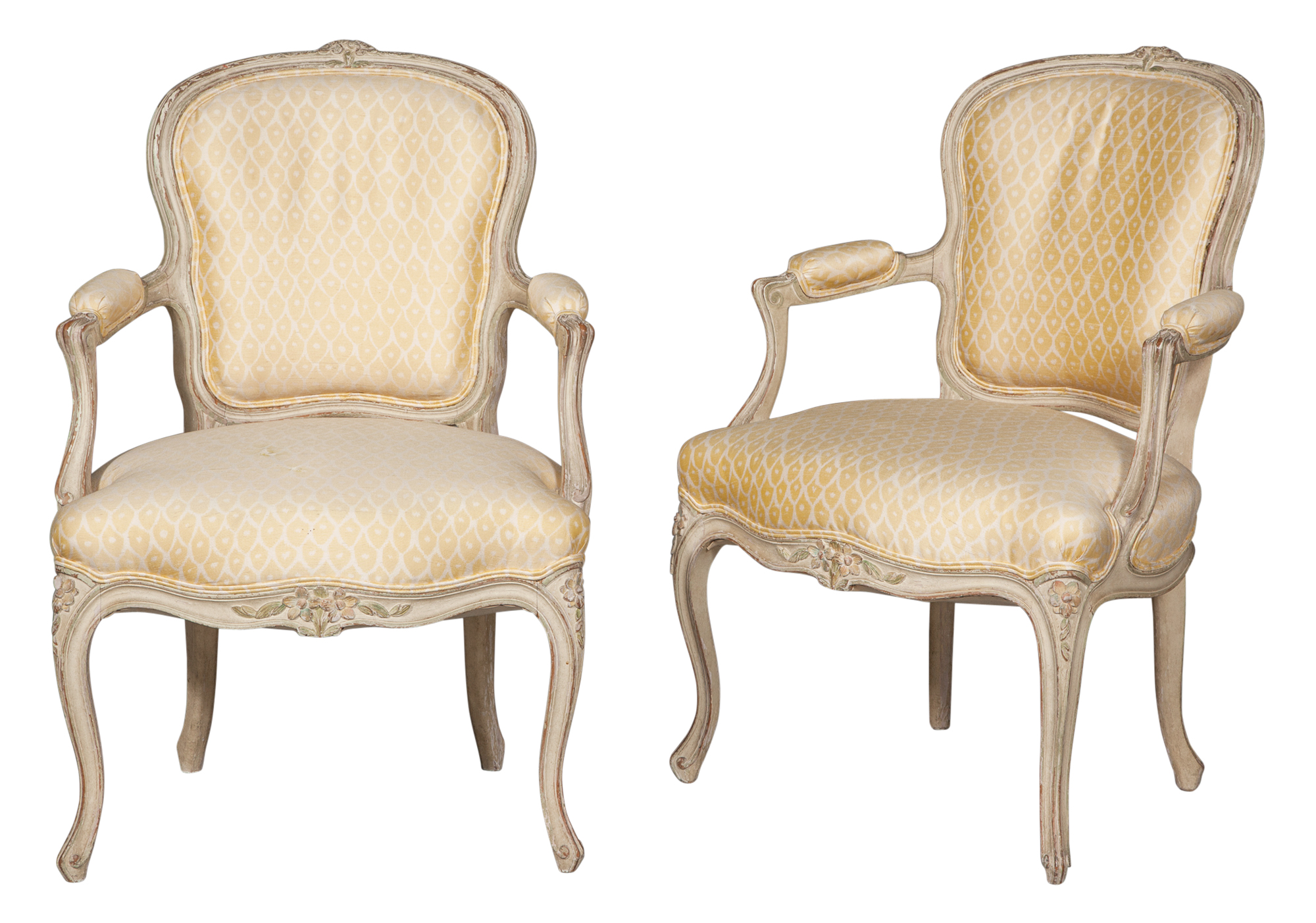 Lot image - Pair of Louis XV Style Painted Fauteuils by Jean Mocque, Paris
