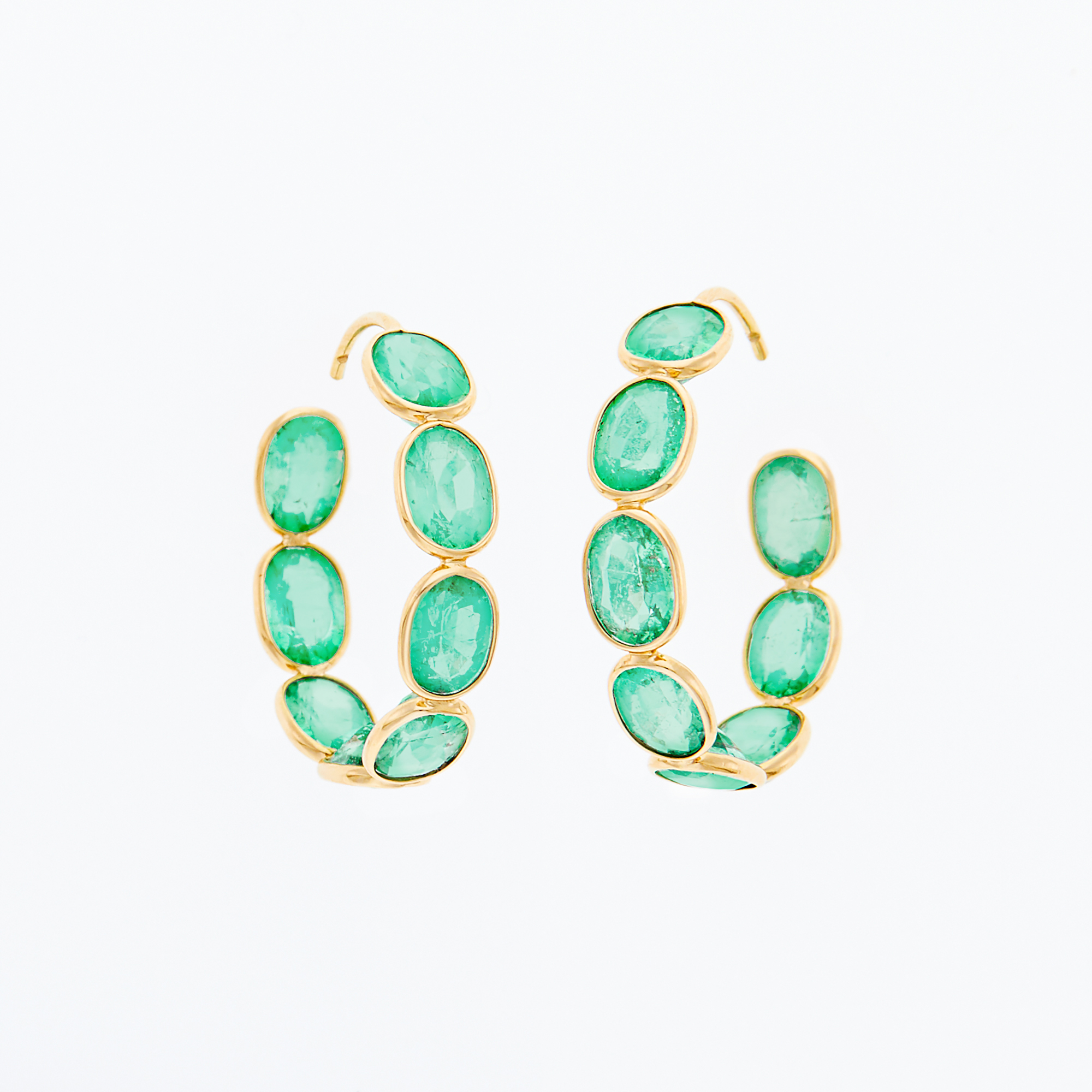Lot image - Pair of Gold and Emerald Hoop Earrings