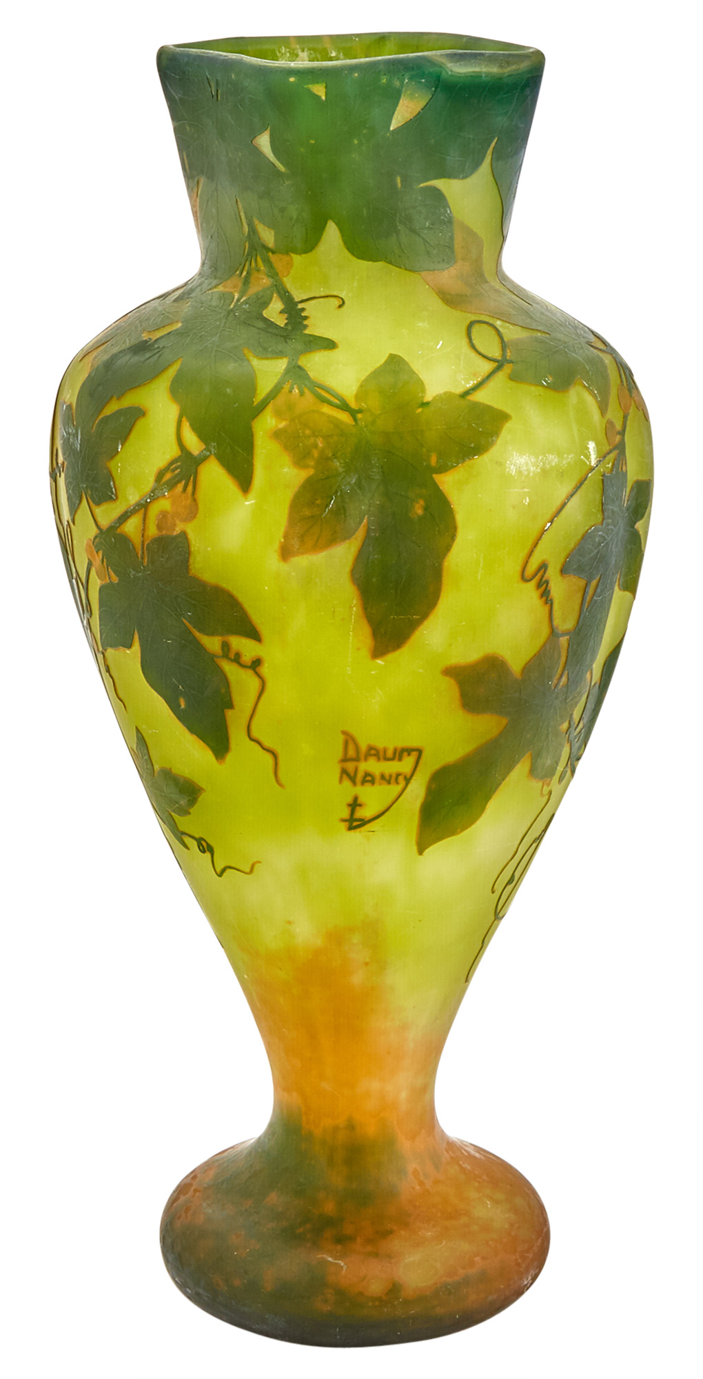 Lot image - Daum Art Nouveau Acid-Etched Triple Cameo Glass Grape-Themed Vase