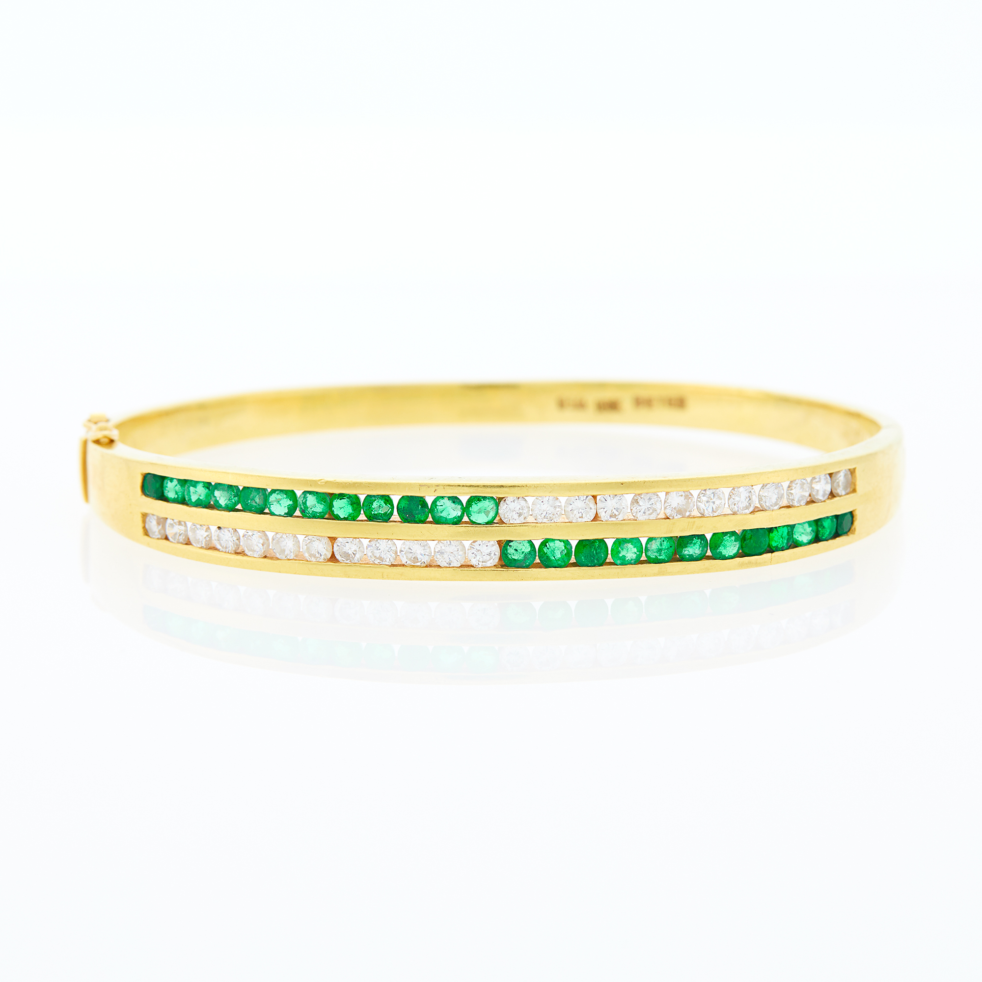 Lot image - Gold, Emerald and Diamond Bangle Bracelet