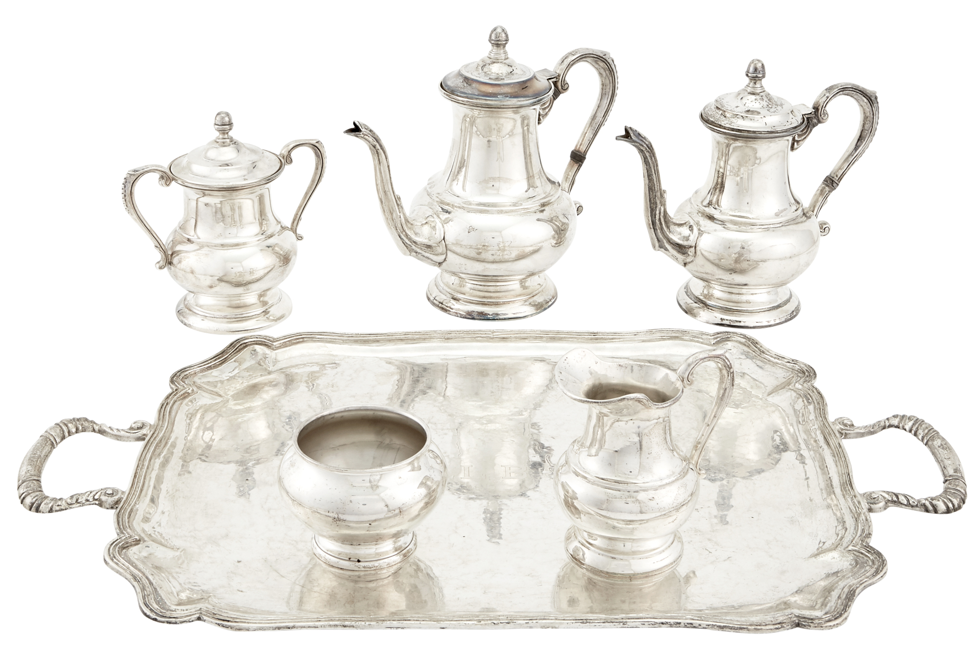 Lot image - Peruvian Sterling Silver Five-Piece Coffee and Tea Service