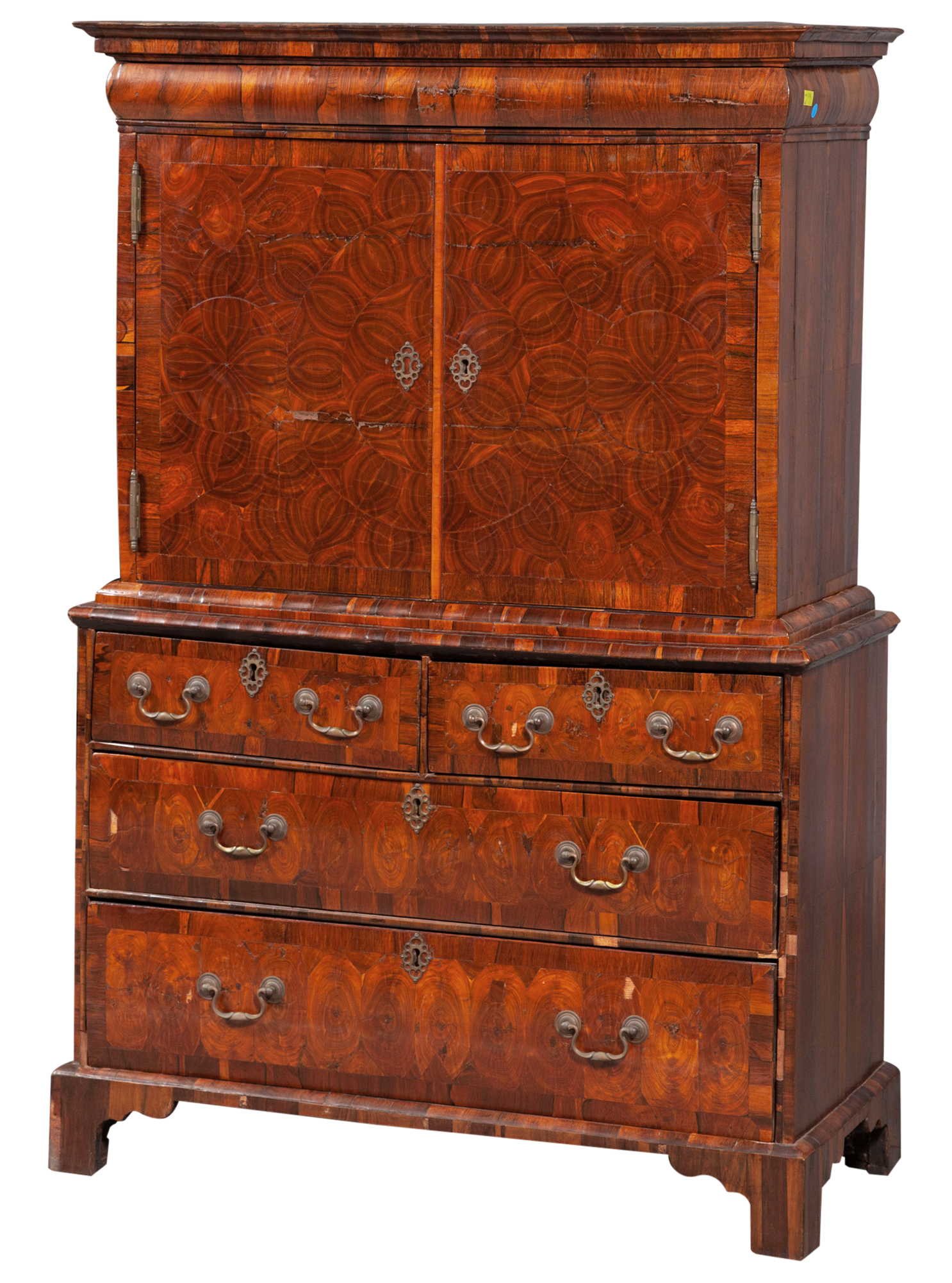 Lot image - William III Oyster-Veneered Olivewood and Kingwood Cabinet on Chest