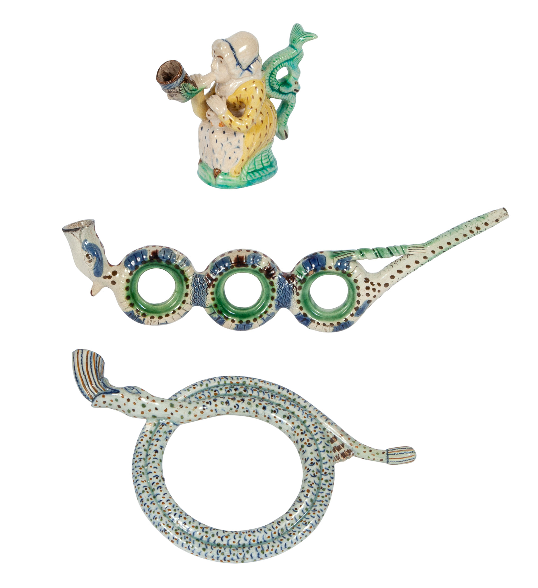 Lot image - Two Staffordshire Pearlware Novelty Pipes