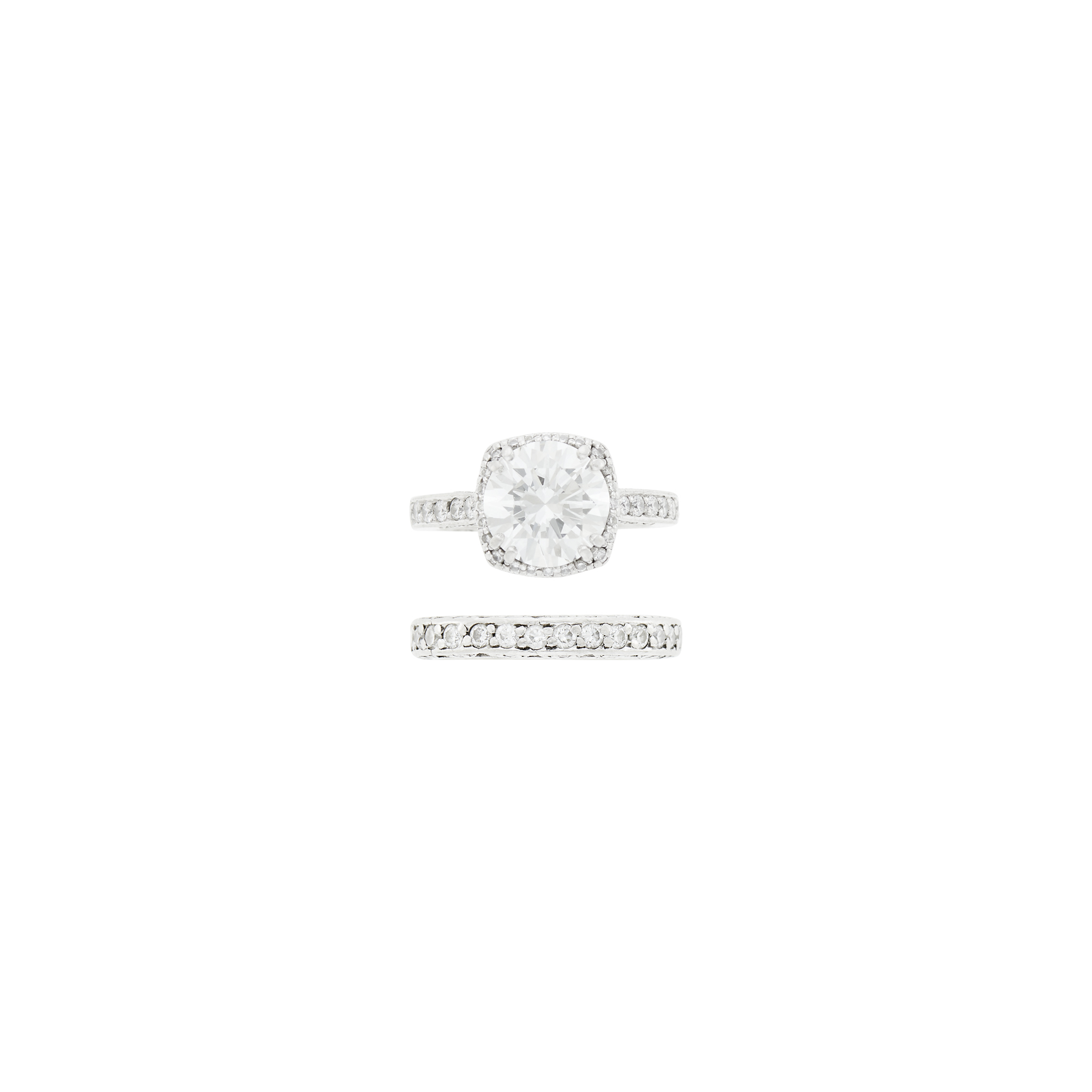 Lot image - Platinum and Diamond Ring and Diamond Band Ring