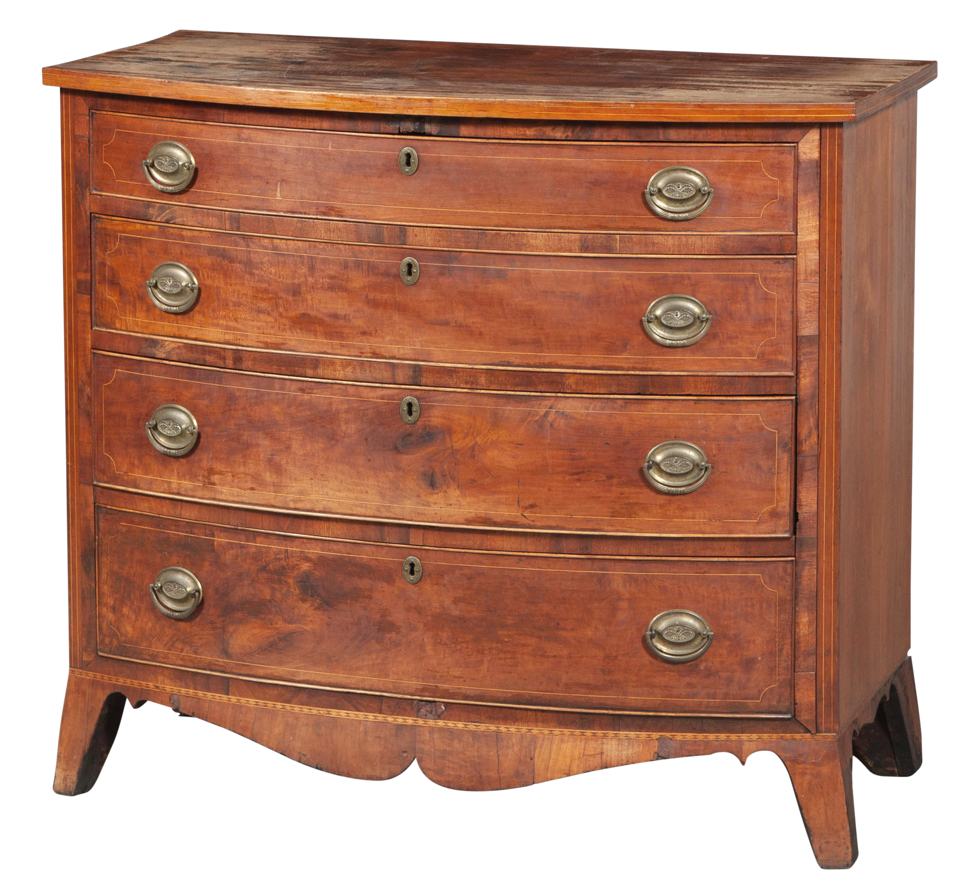 Lot image - Federal Inlaid Cherry Bow Front Chest of Drawers