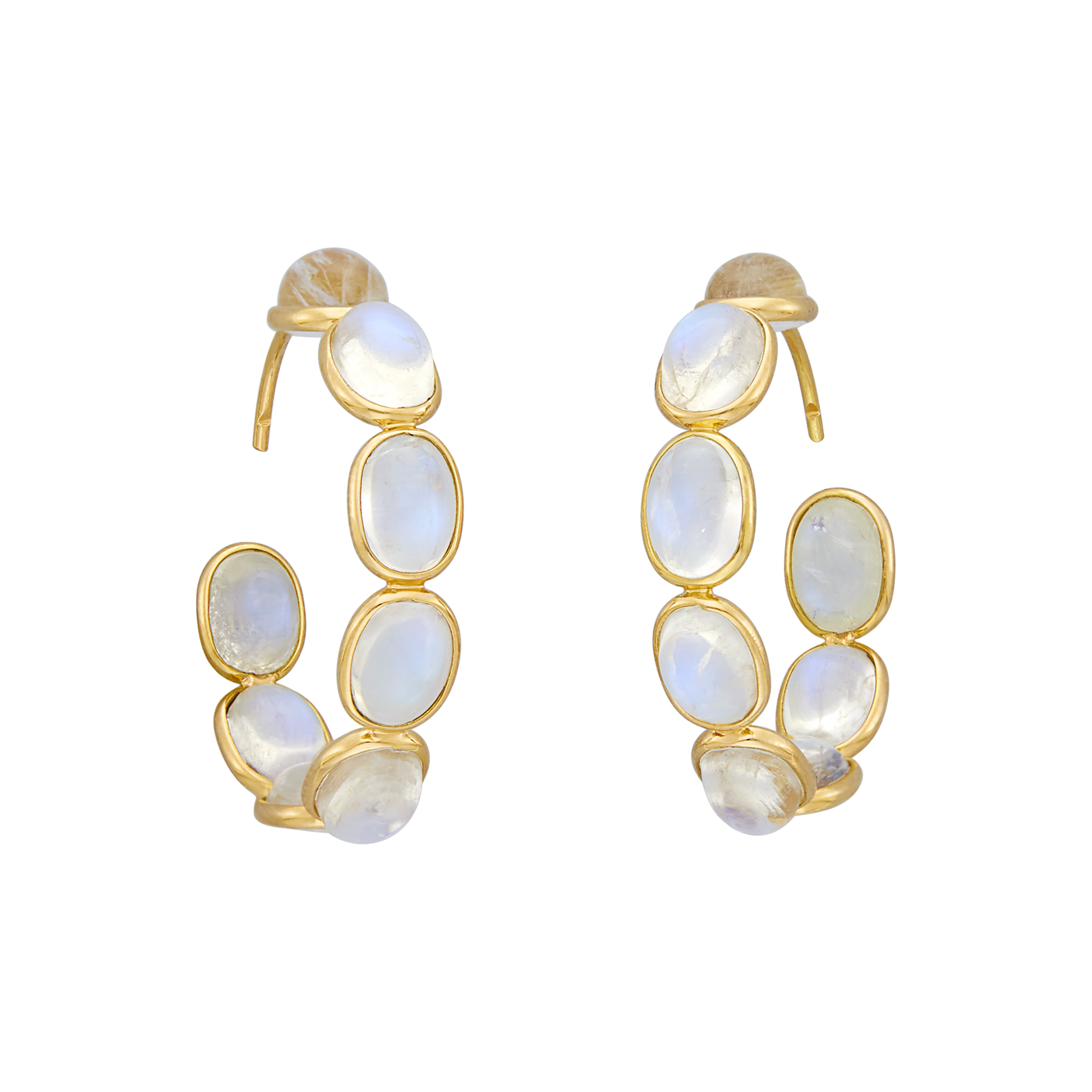 Lot image - Pair of Gold and Moonstone Hoop Earrings
