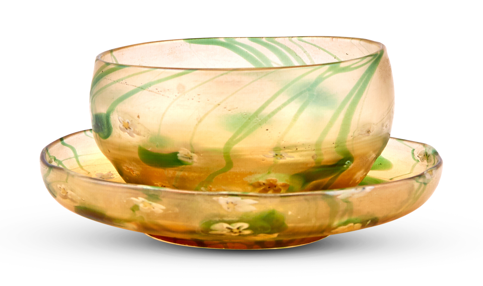 Lot image - Tiffany Favrile Millefiore Glass Finger Bowl with Underplate