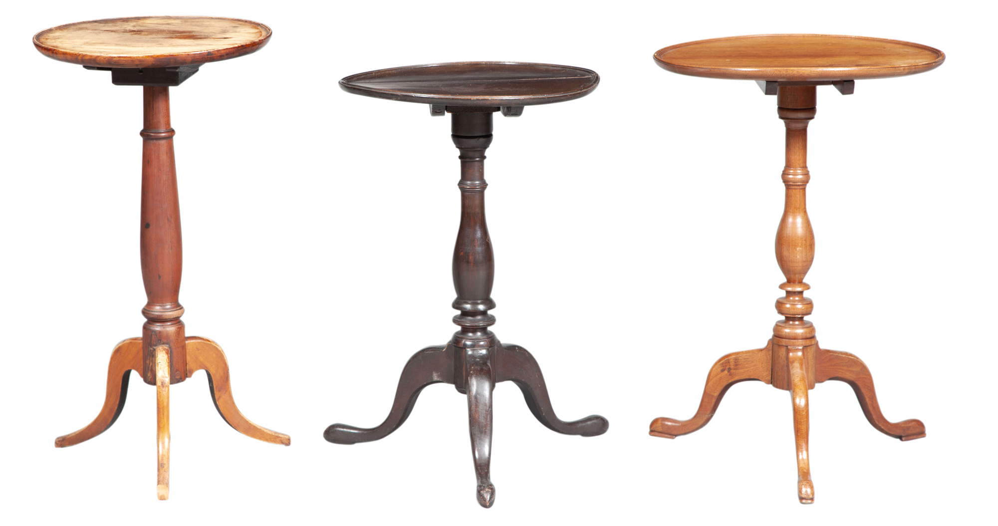 Lot image - Two Tilt-Top Tripod Stands with Dished Tops and a Tripod Stand