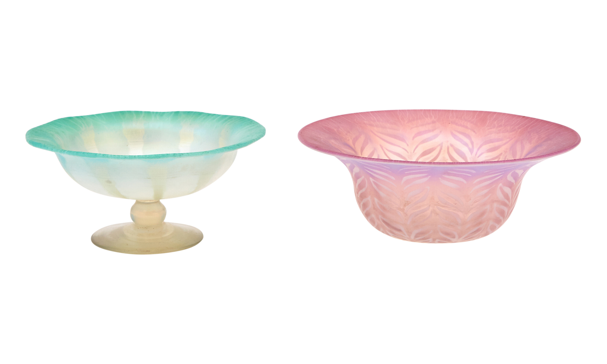 Lot image - Two Louis C. Tiffany Furnaces, Inc. Pastel Favrile Glass Table Articles