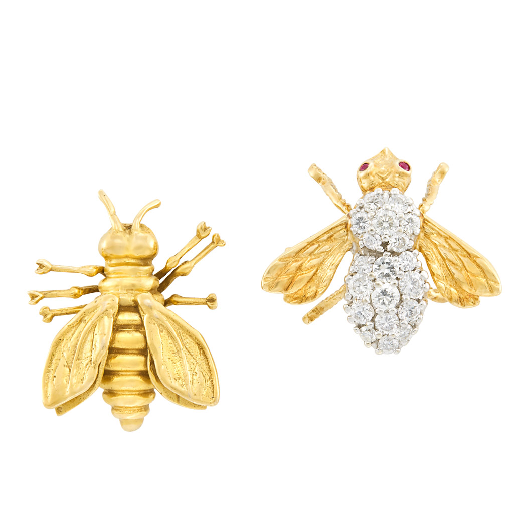 Lot image - Gold Bee Pin, MMA, and Two-Color Gold and Diamond Bee Pin, Rosenthal