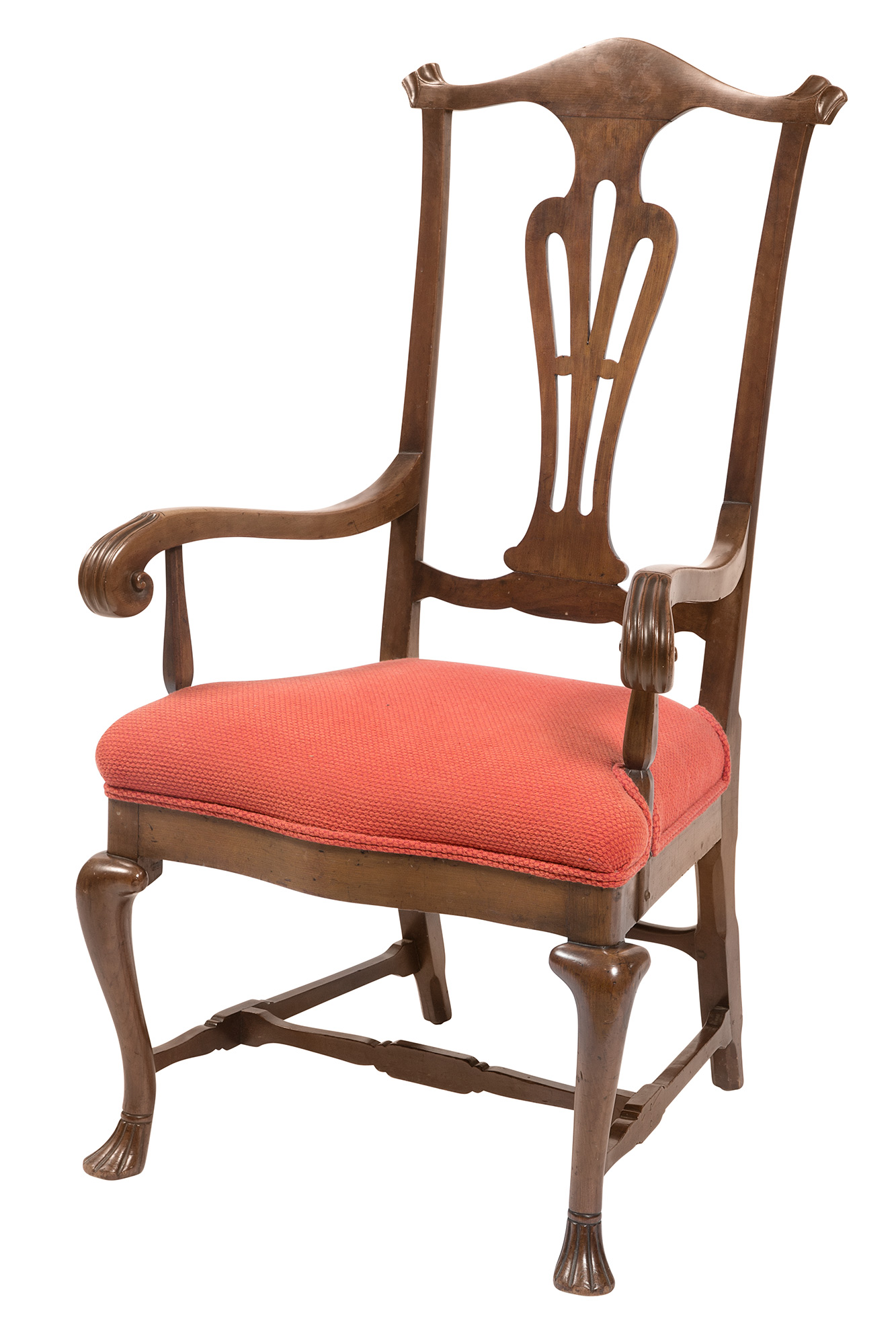 Lot image - Colonial Revival Carved Cherrywood Open Armchair