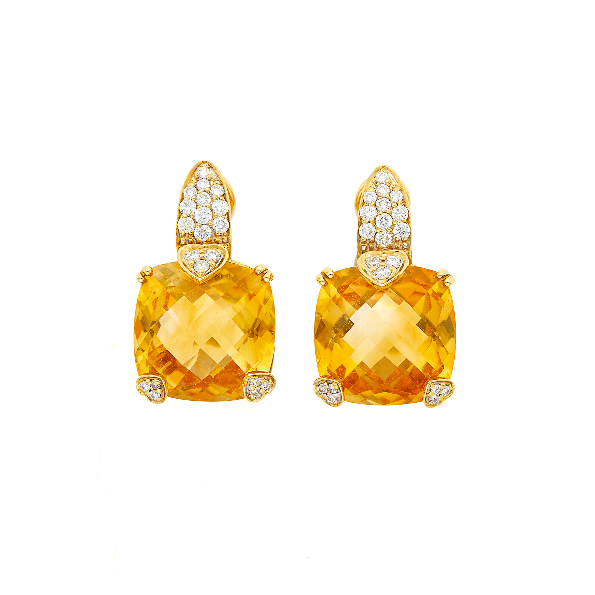 Lot image - Pair of Gold, Citrine and Diamond Earrings