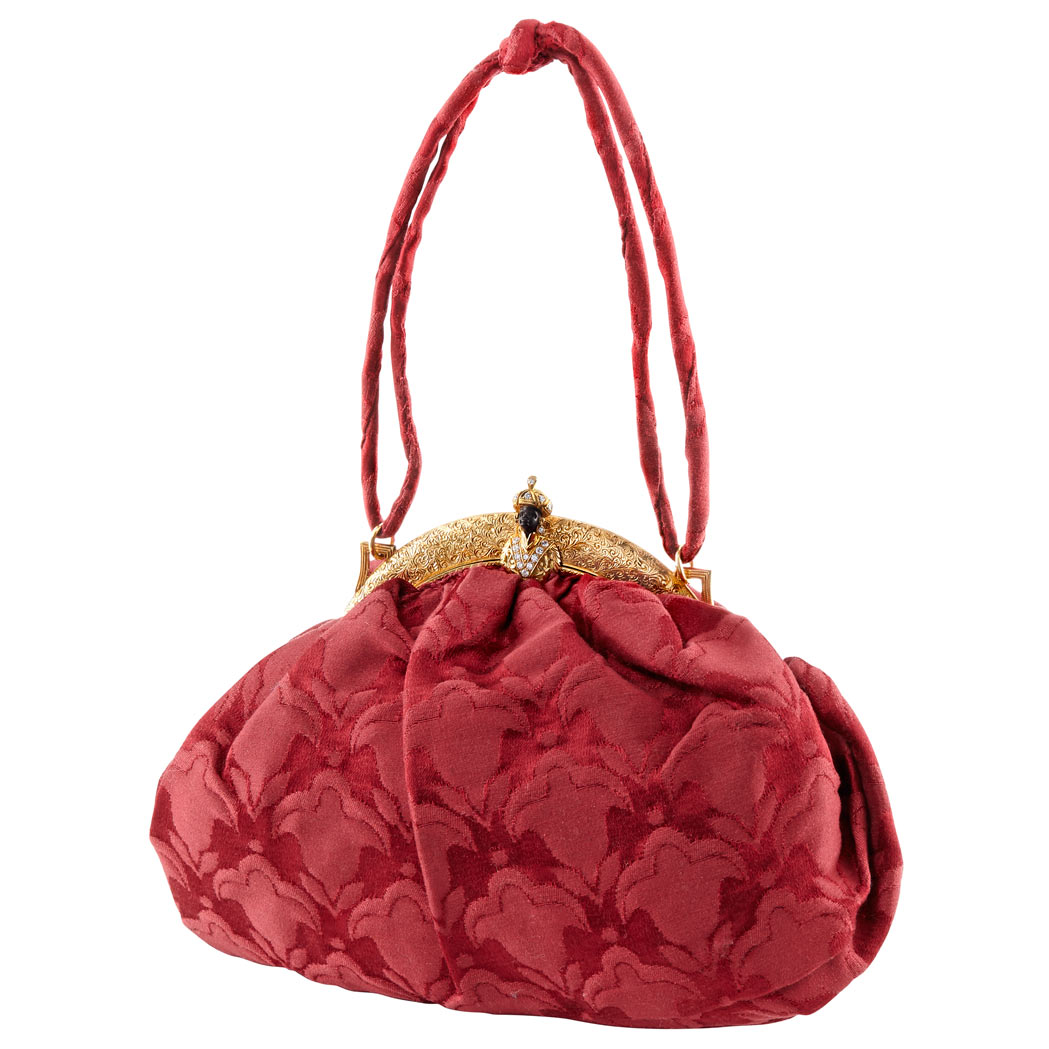 Lot image - Vintage Red Silk Brocade Purse with Gold, Diamond and Ebony Blackamoor Frame, Nardi