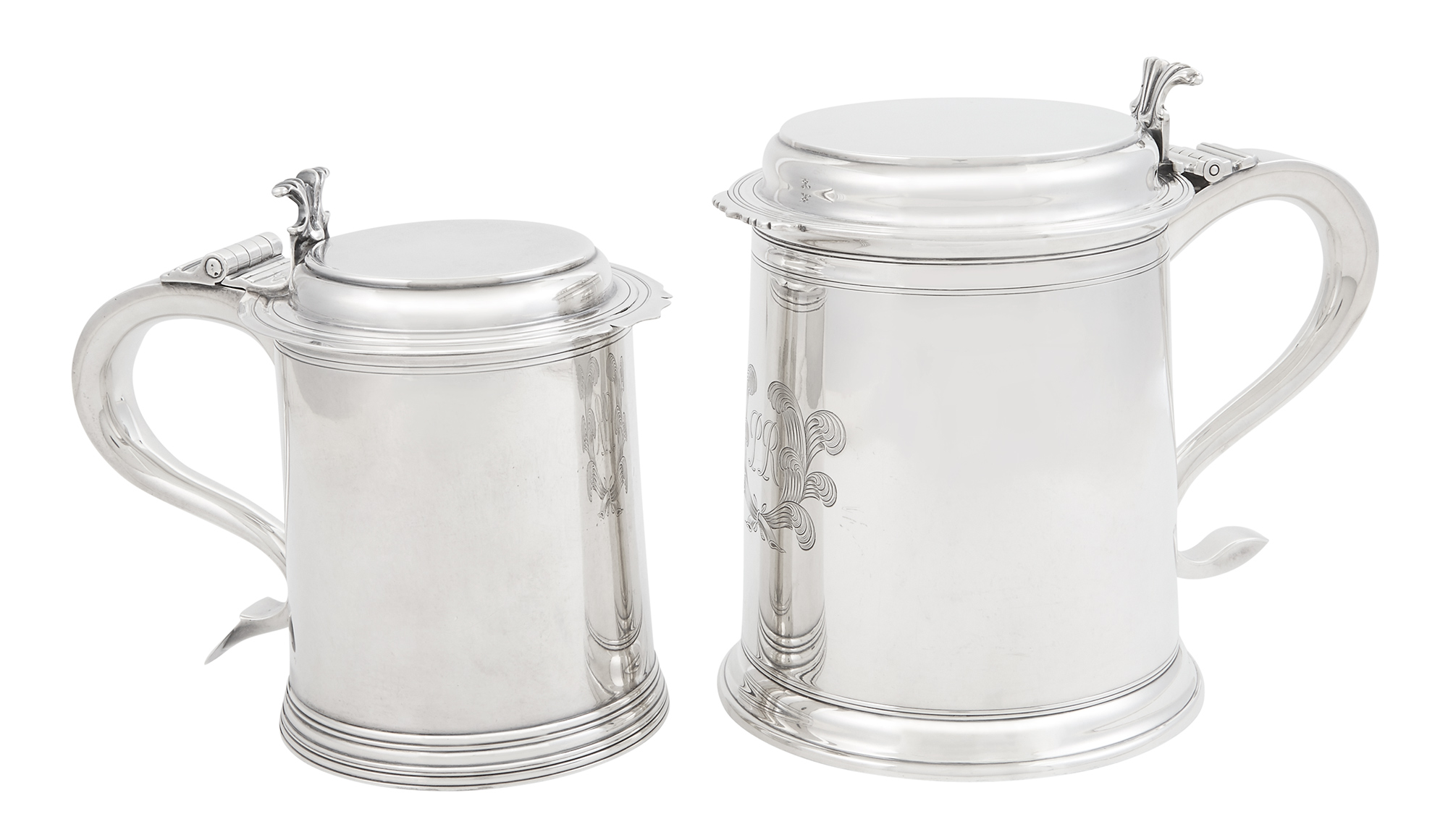 Lot image - Two Tiffany & Co. Sterling Silver Covered Tankards