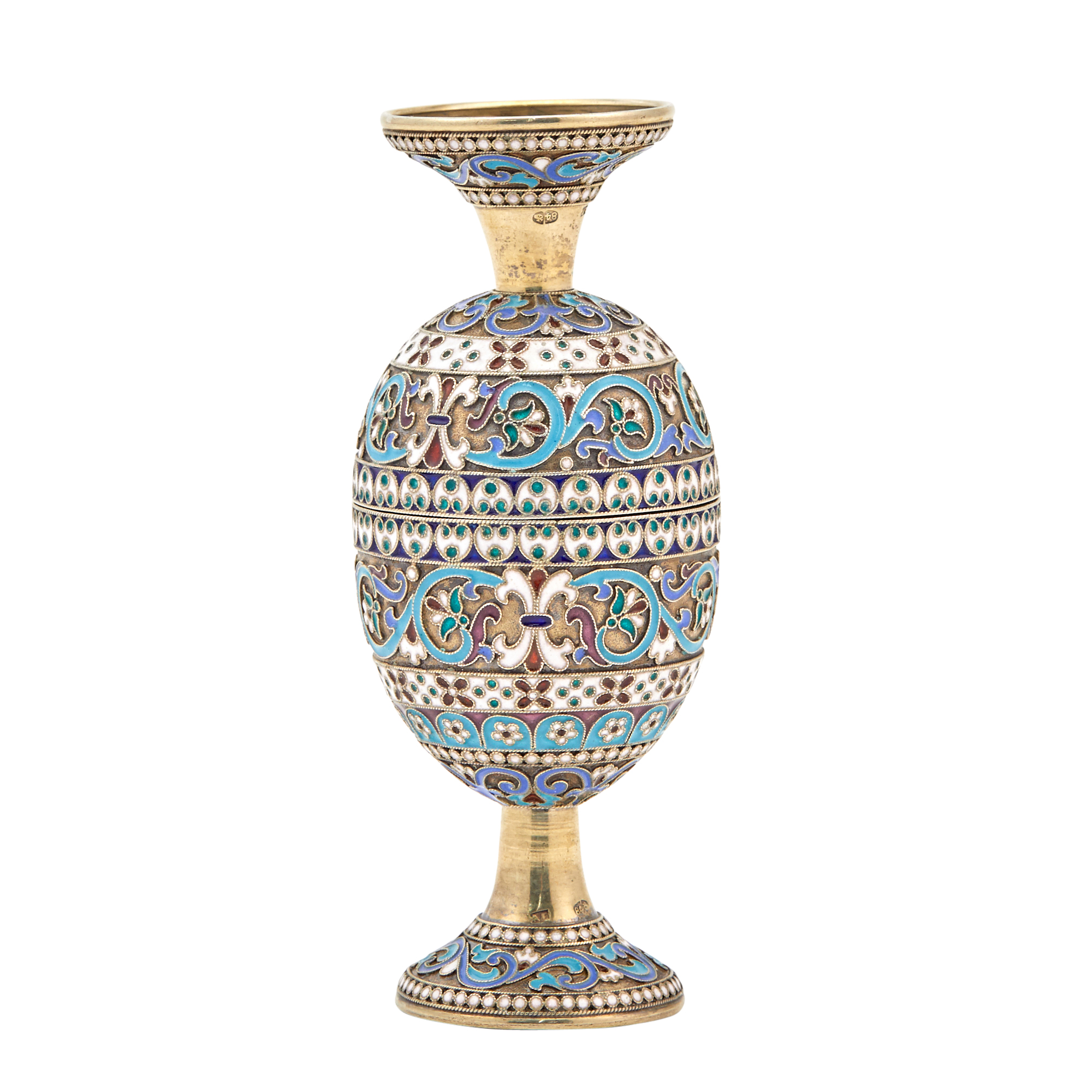 Lot image - Russian Silver-Gilt and Cloisonné Enamel Egg Cup