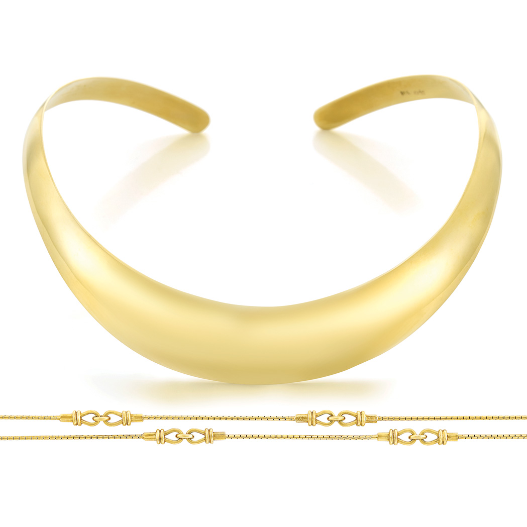 Lot image - Long Gold Chain Necklace, Gucci, and Gold Collar Necklace