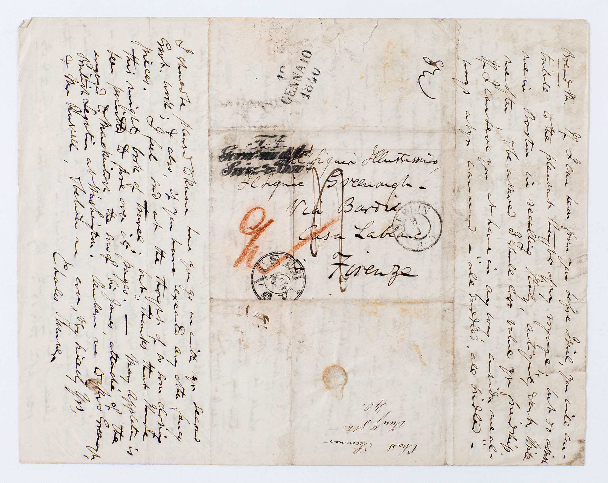 Lot image - SUMNER, CHARLES  Group of four letters to sculptor Horatio Greenough regarding his statue of Washington for the Capitol Rotunda.