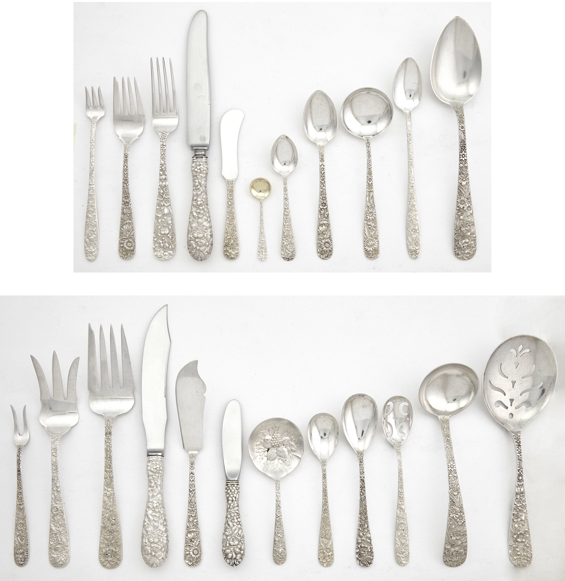 Lot image - Assembled Steiff and S. Kirk & Son Inc. Sterling Silver Repousse