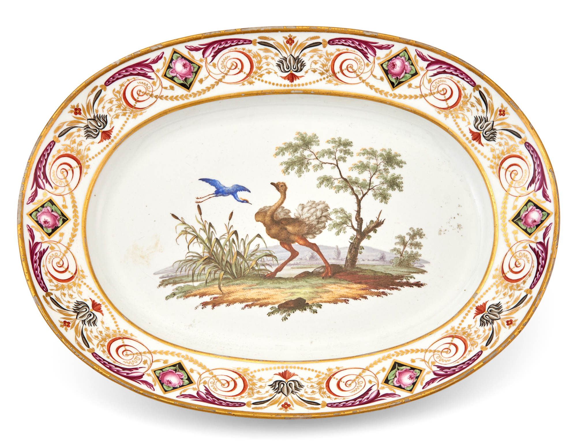 Lot image - Meissen Porcelain Oval Platter Depicting an Ostrich and Exotic Bird