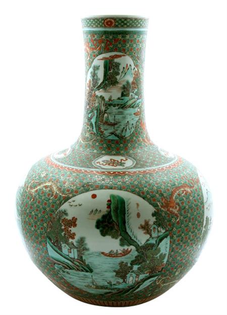 Lot image - Chinese Famille Verte Porcelain Vase