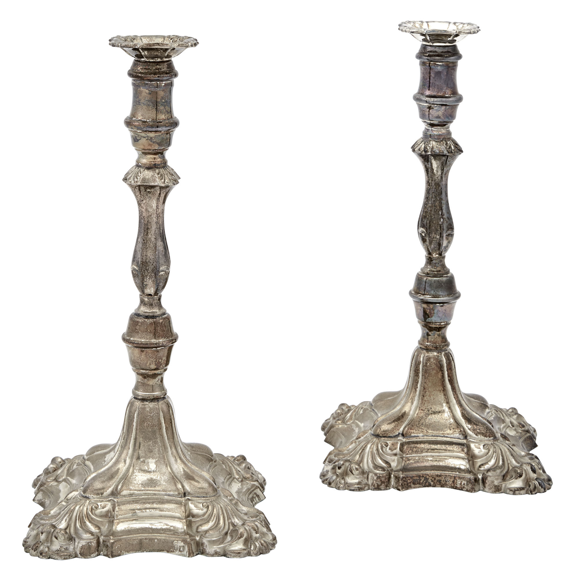 Lot image - Pair of Georgian Style Silver Plated Candlesticks