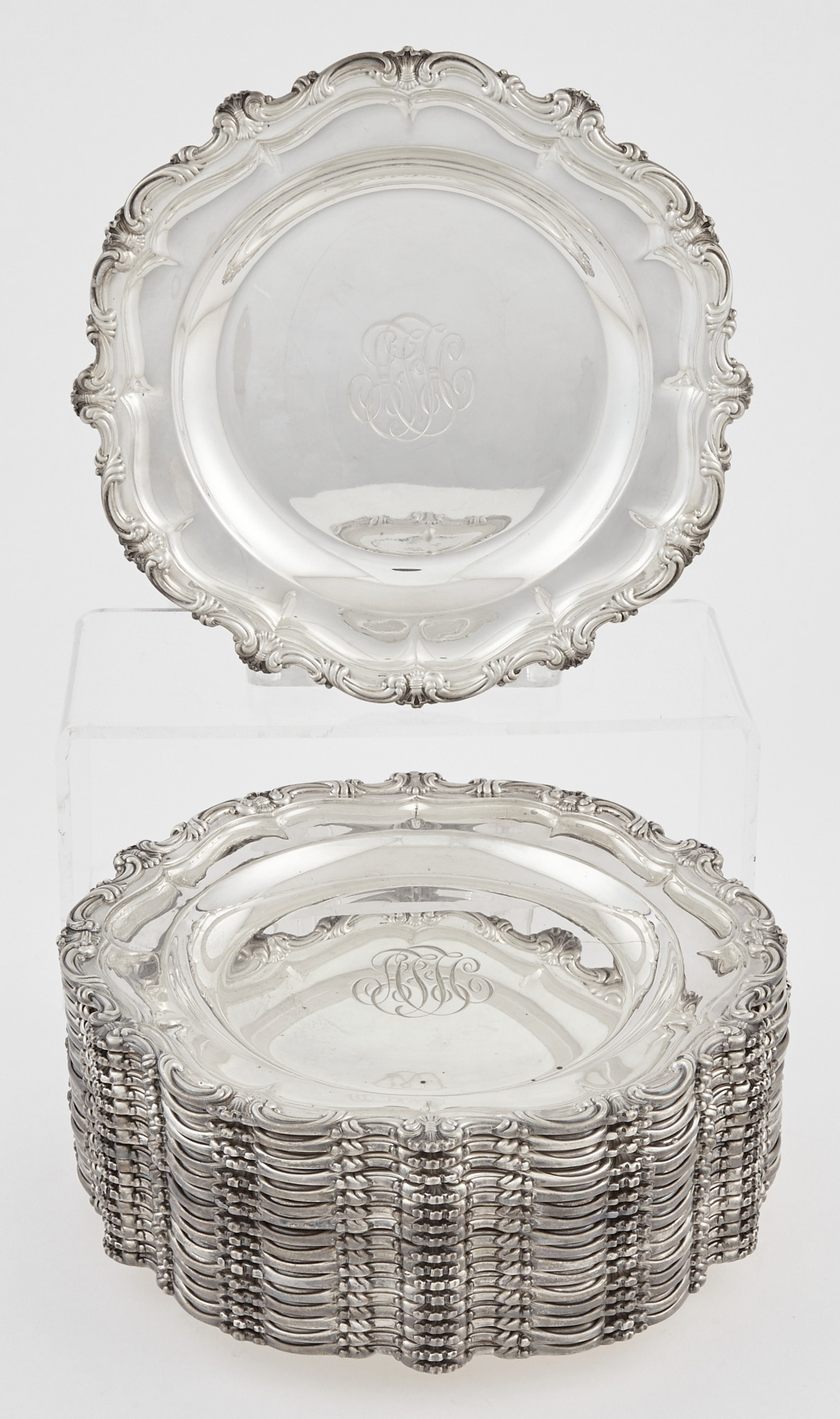 Lot image - Set of Seventeen J.E. Caldwell & Co. Sterling Silver Dinner Plates