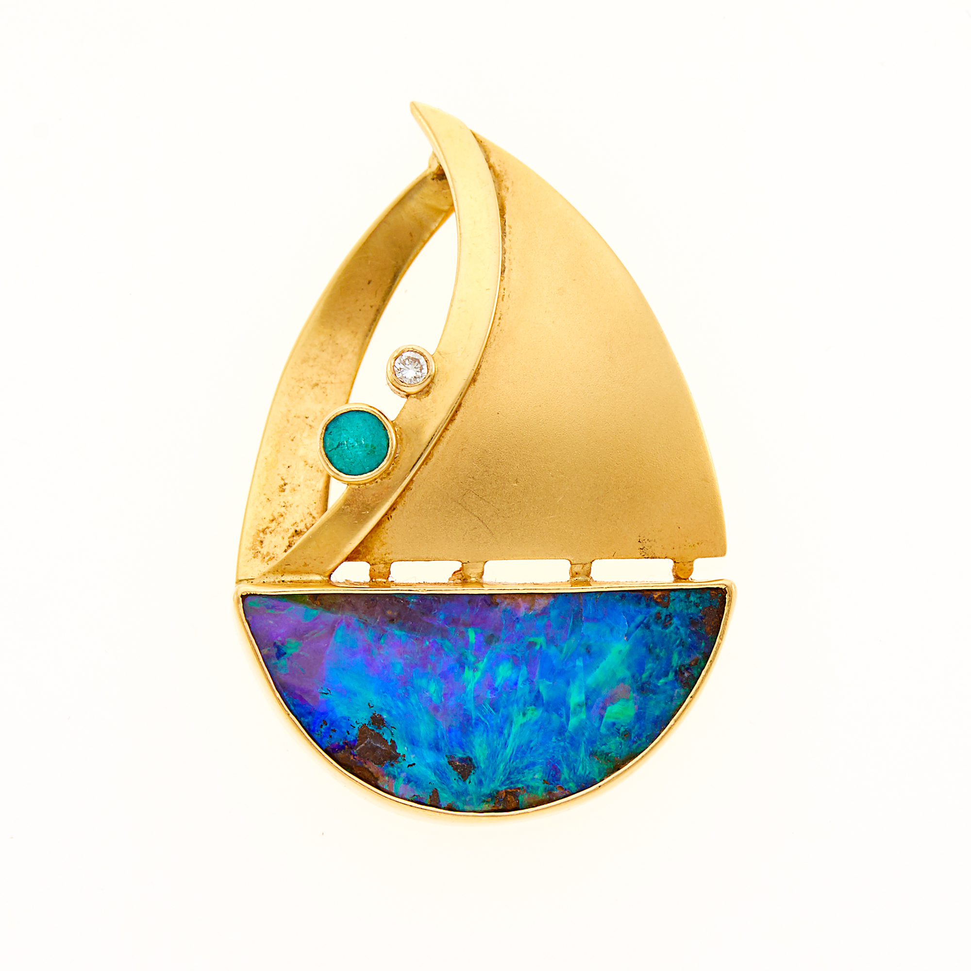 Lot image - Gold, Opal, Emerald and Diamond Sailboat Pendant