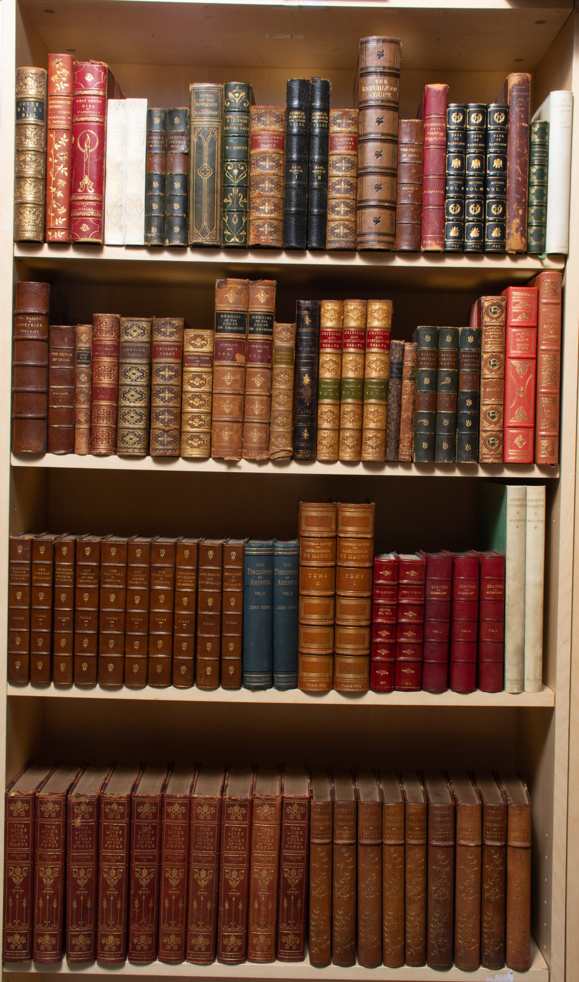 Lot image - [BINDINGS]  A large group of approximately one hundred forty leather bound sets and volumes.