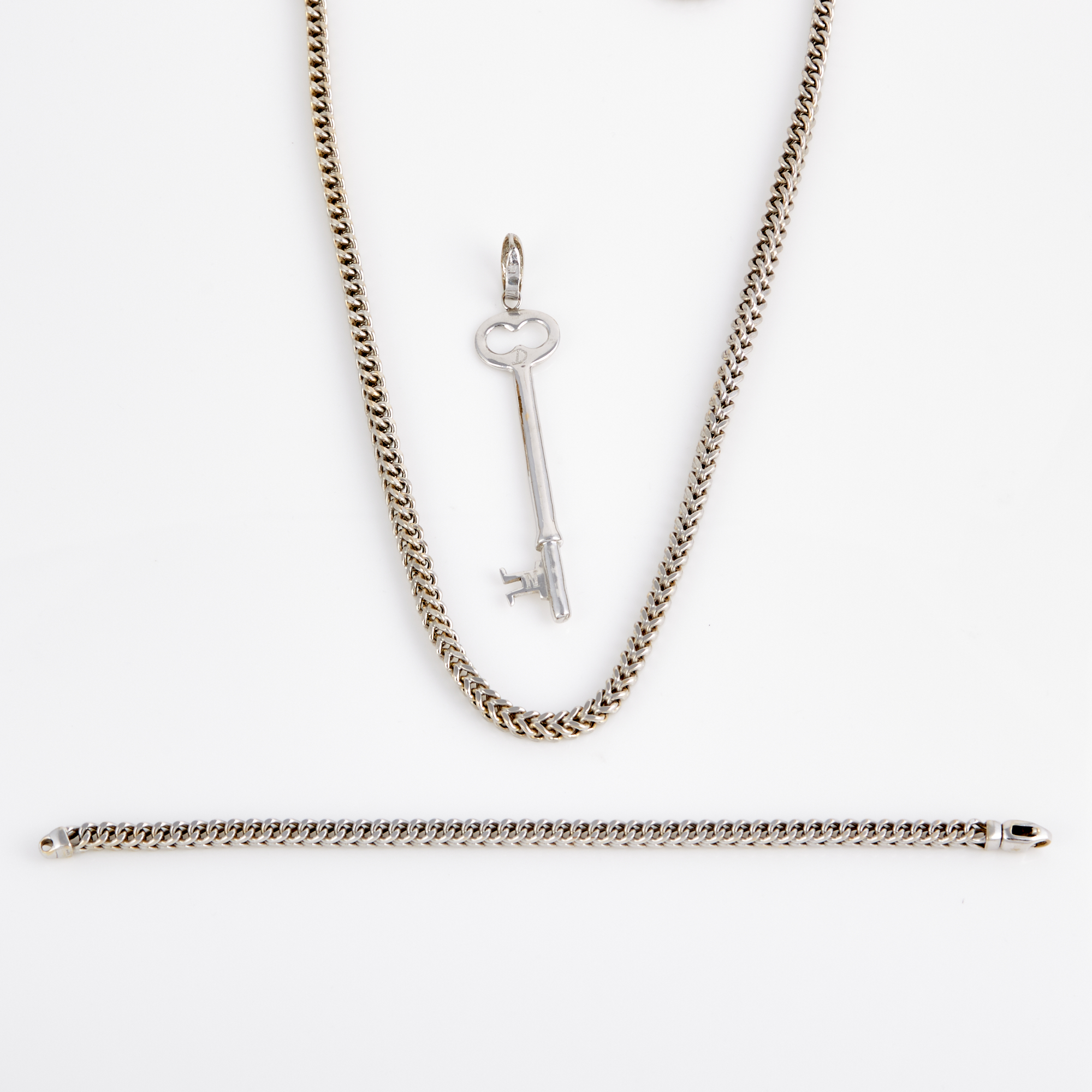 Lot image - Gold and Stone Pendant, Neck Chain and Flexible Bracelet, 14K and 10K 65 dwt. all