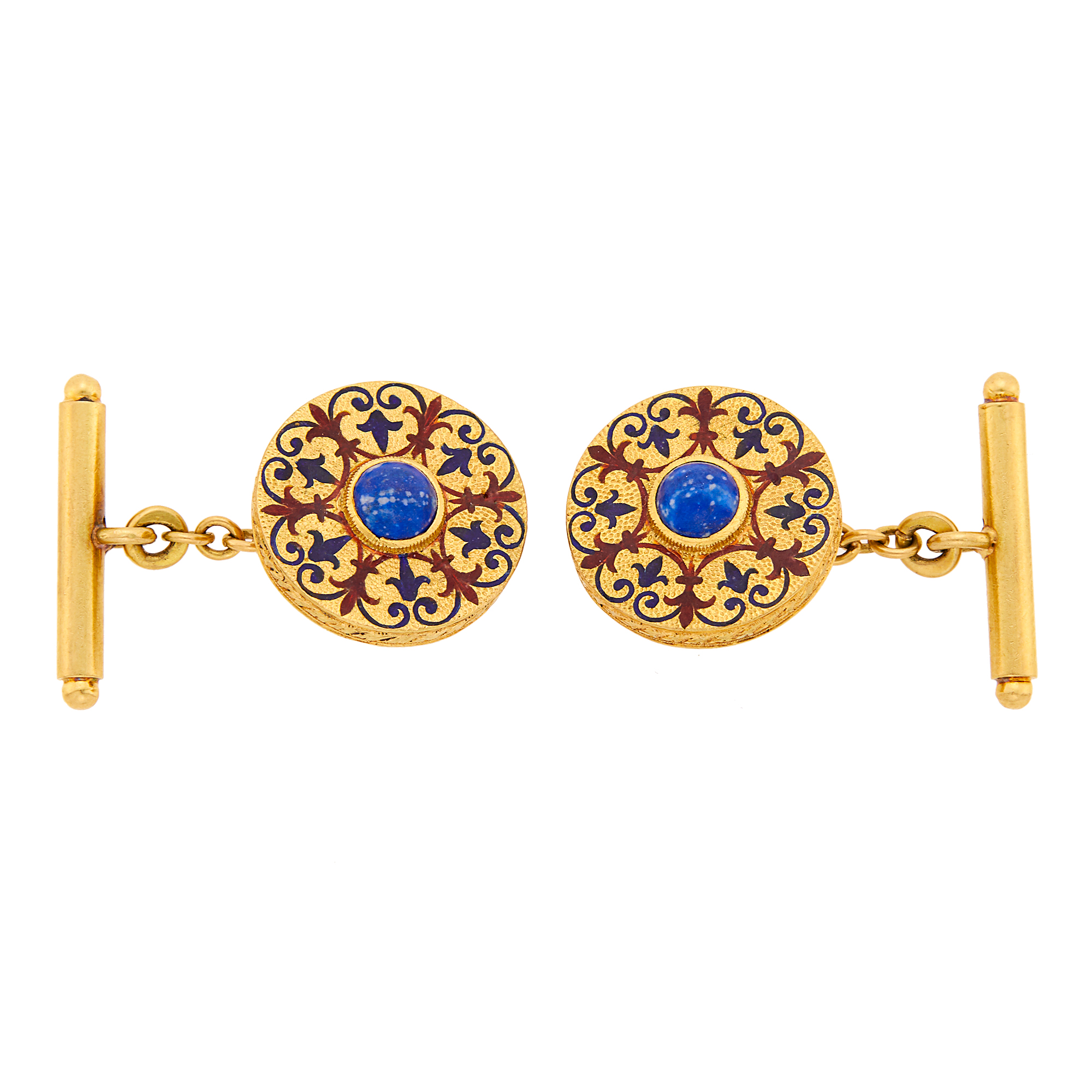 Lot image - Pair of Gold, Enamel and Lapis Cufflinks