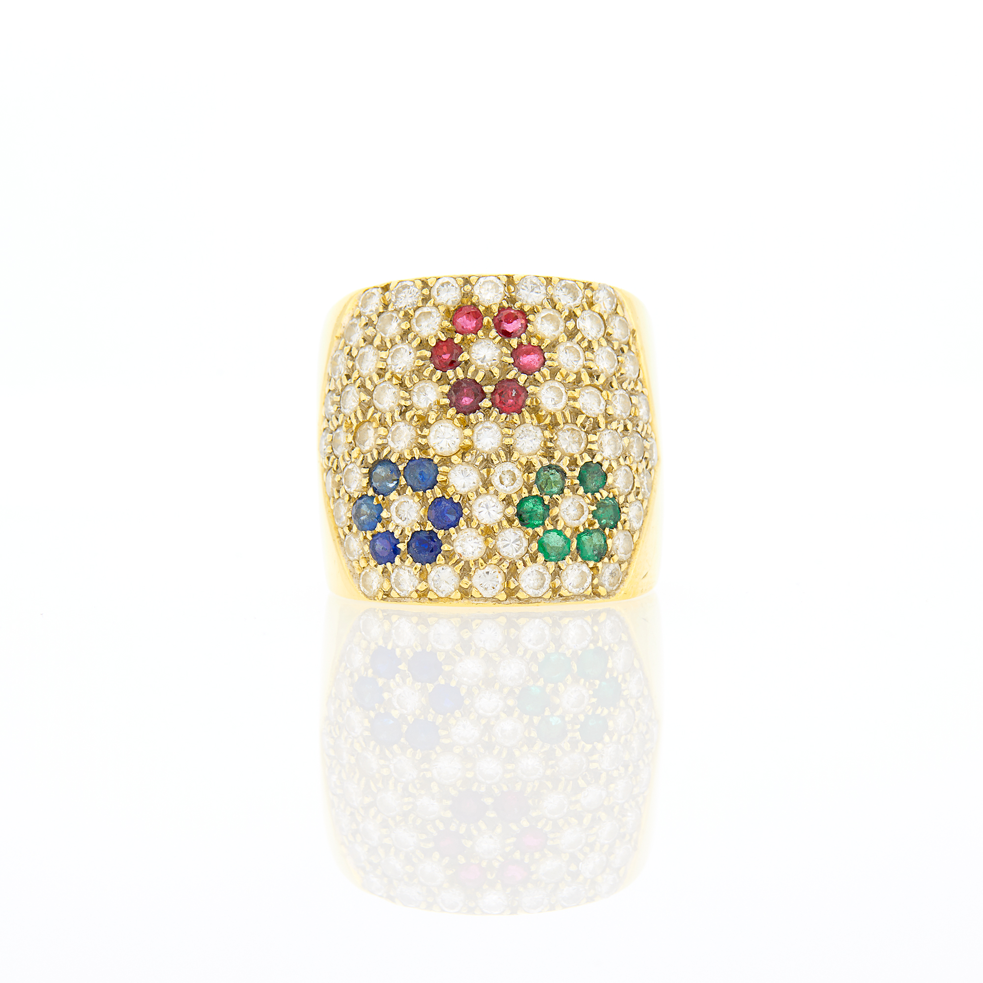 Lot image - Wide Gold, Diamond and Colored Stone Ring