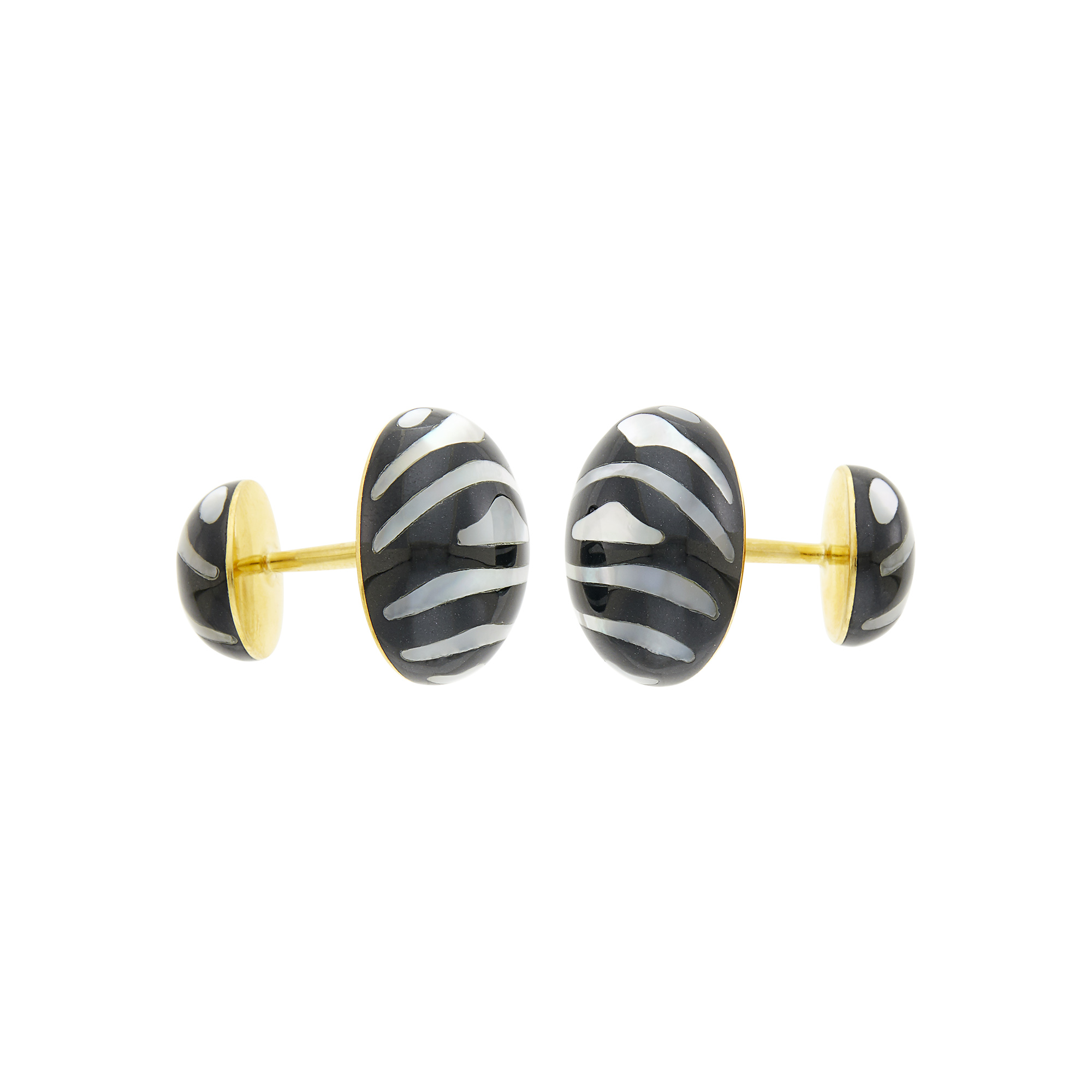 Lot image - Tiffany & Co. Pair of Gold, Black Jade and Mother-of-Pearl Zebra Stripe Cufflinks