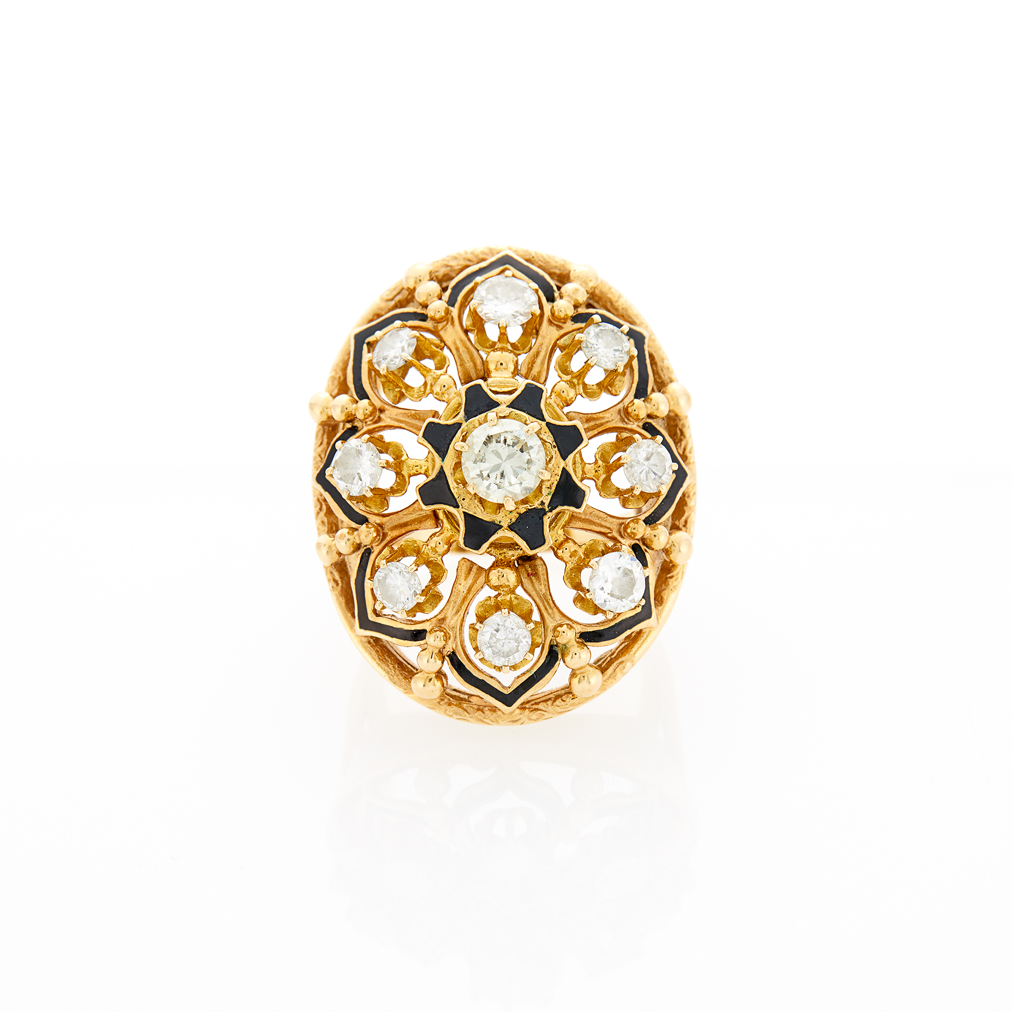 Lot image - Gold, Black Enamel and Diamond Ring