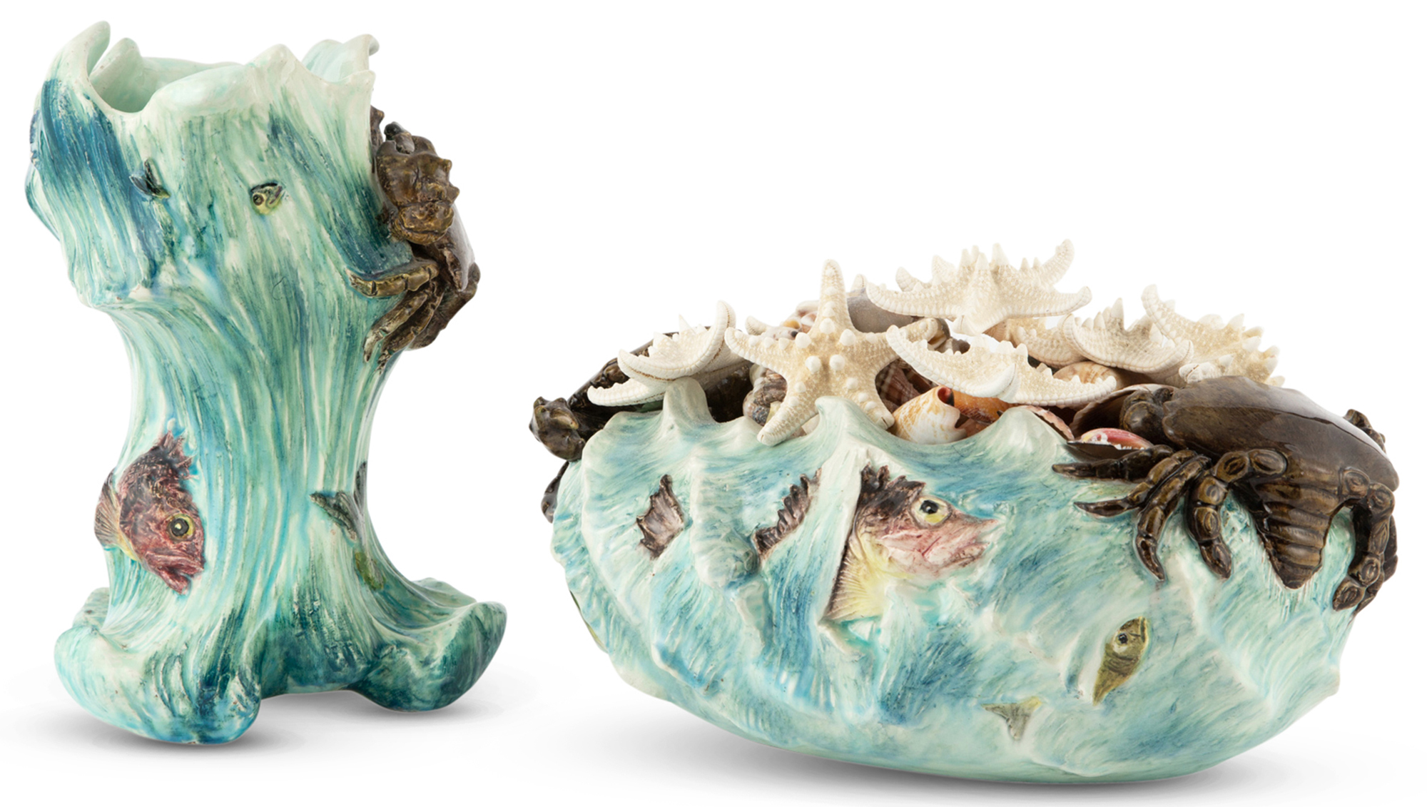 Lot image - Delphin Massier Barbotine Majolica Wave Form Vase