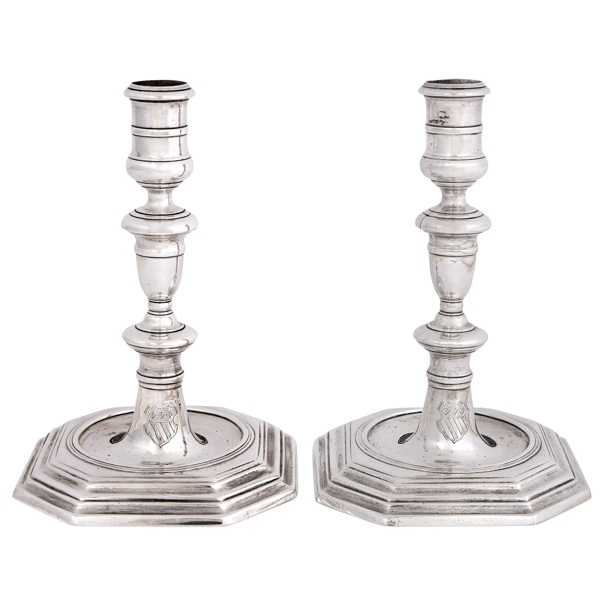 Lot image - Pair of Louis XIV Silver Candlesticks