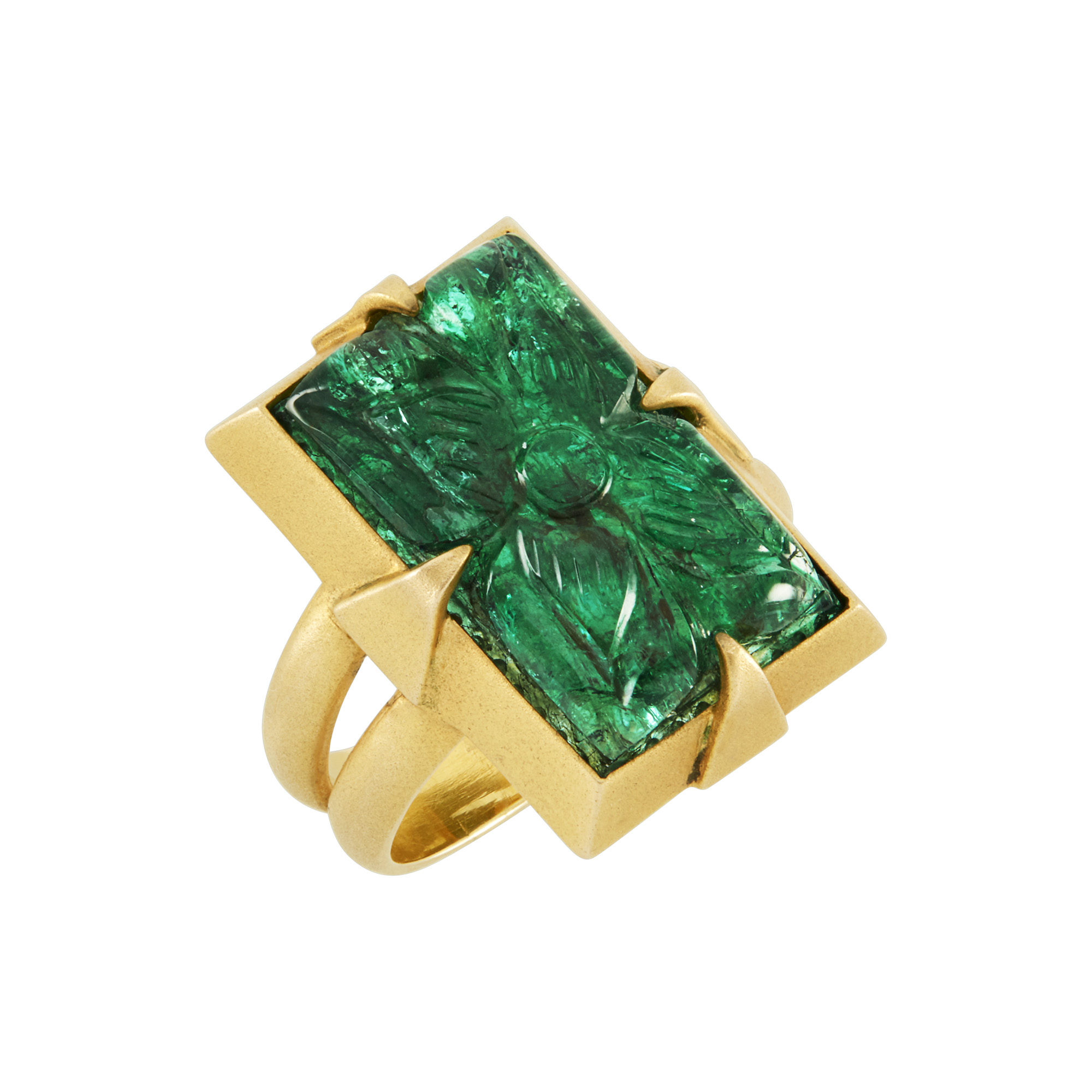 Lot image - Gold and Carved Emerald Ring